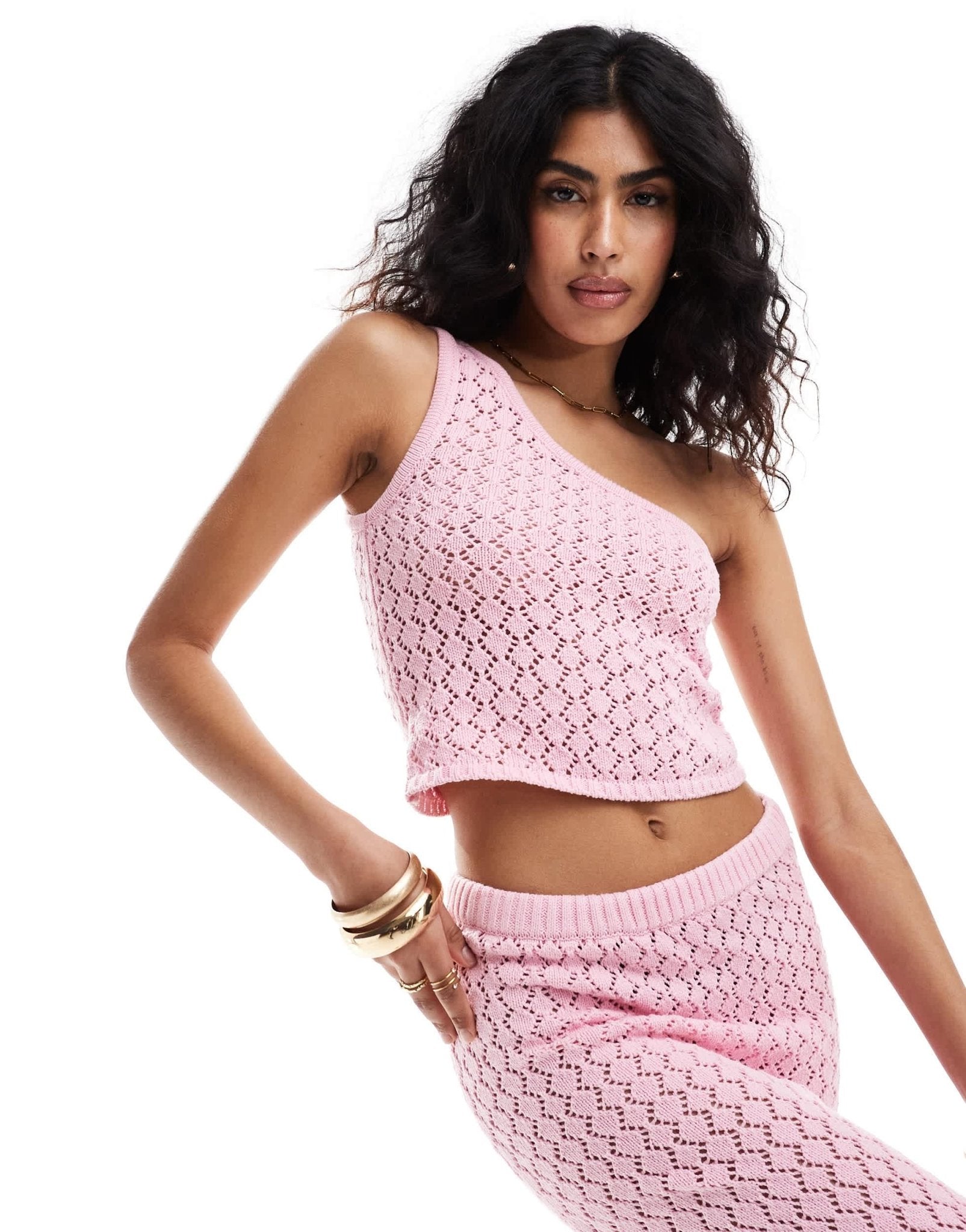 The Frolic kristen one shoulder knit beach crop top co - ord in pastel pink - ASOS Sample Sale EU Store