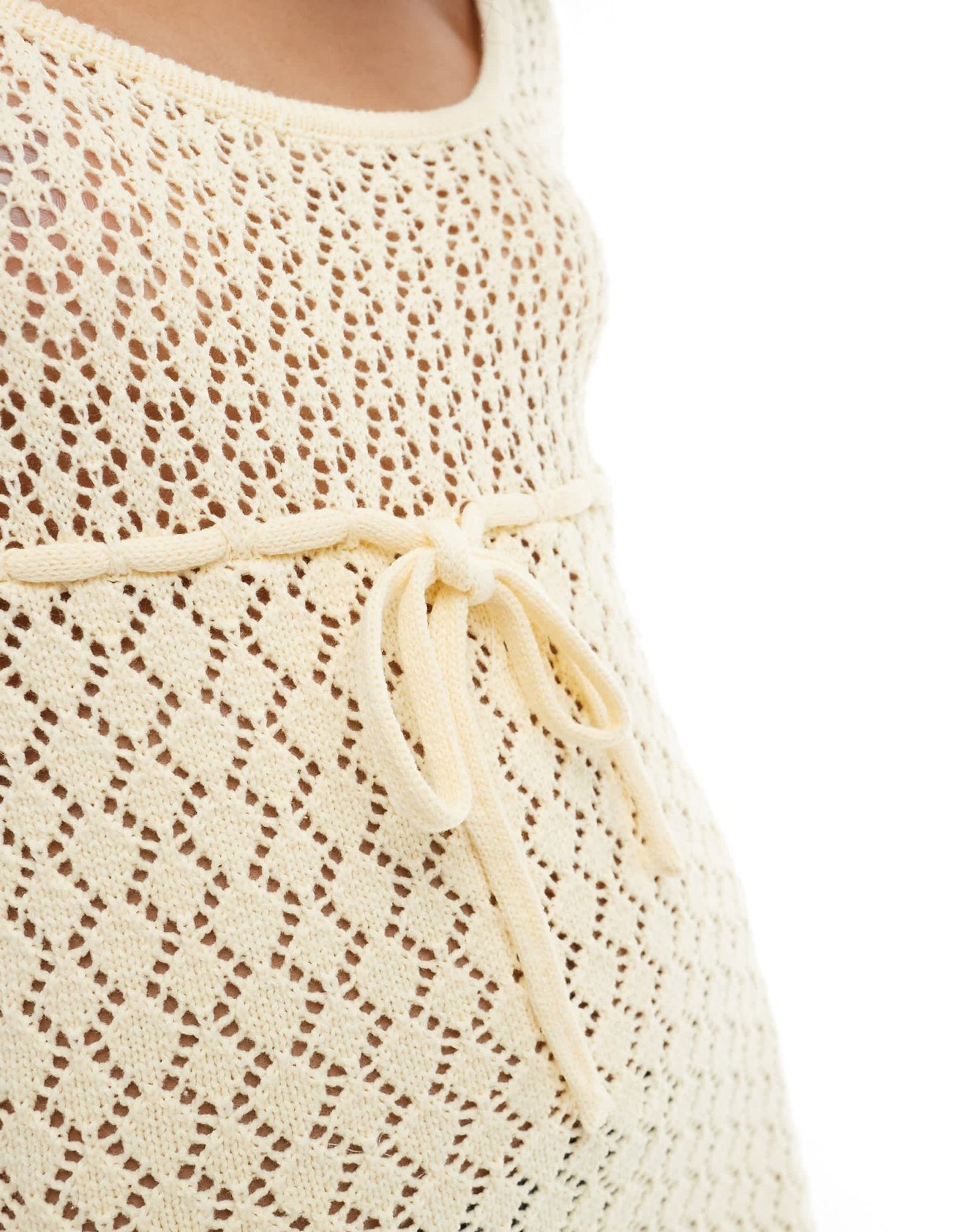 The Frolic mango cross tie detail open back mini crochet beach dress in lemon - ASOS Sample Sale EU Store