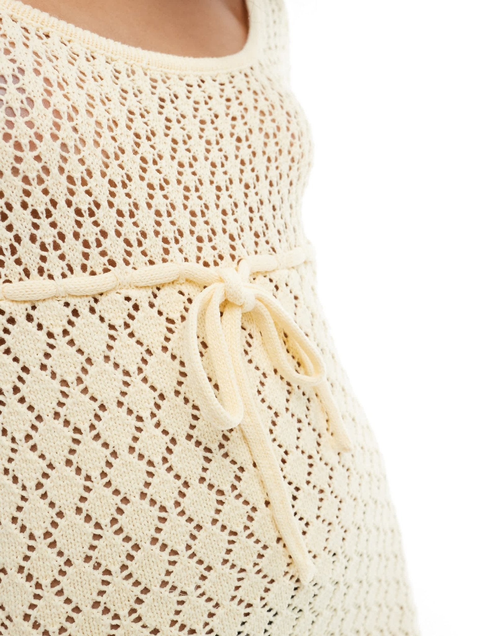The Frolic mango cross tie detail open back mini crochet beach dress in lemon - ASOS Sample Sale EU Store