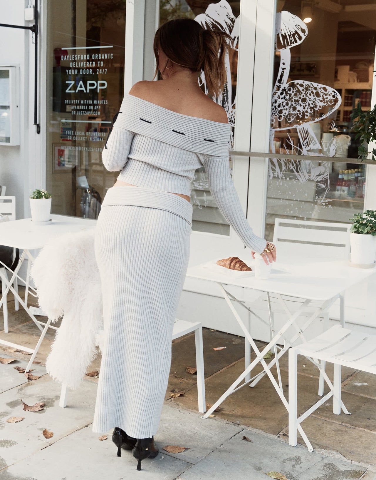 The Frolic x Bella Stovey exclusive fold waist ribbed knitted maxi skirt co - ord in grey - ASOS Sample Sale EU Store