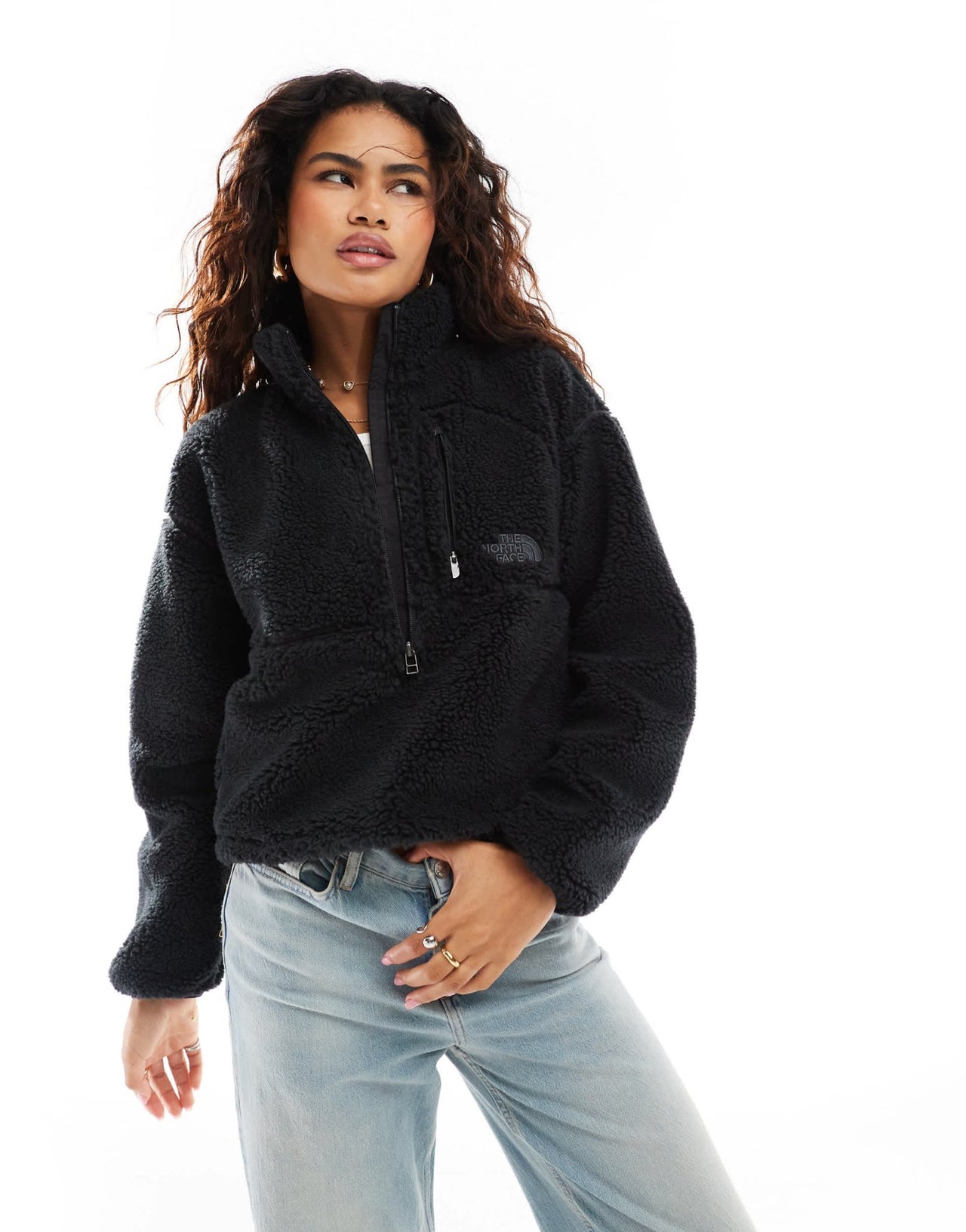 The North Face Extreme borg quarter zip logo pocket fleece in black - ASOS Sample Sale EU Store