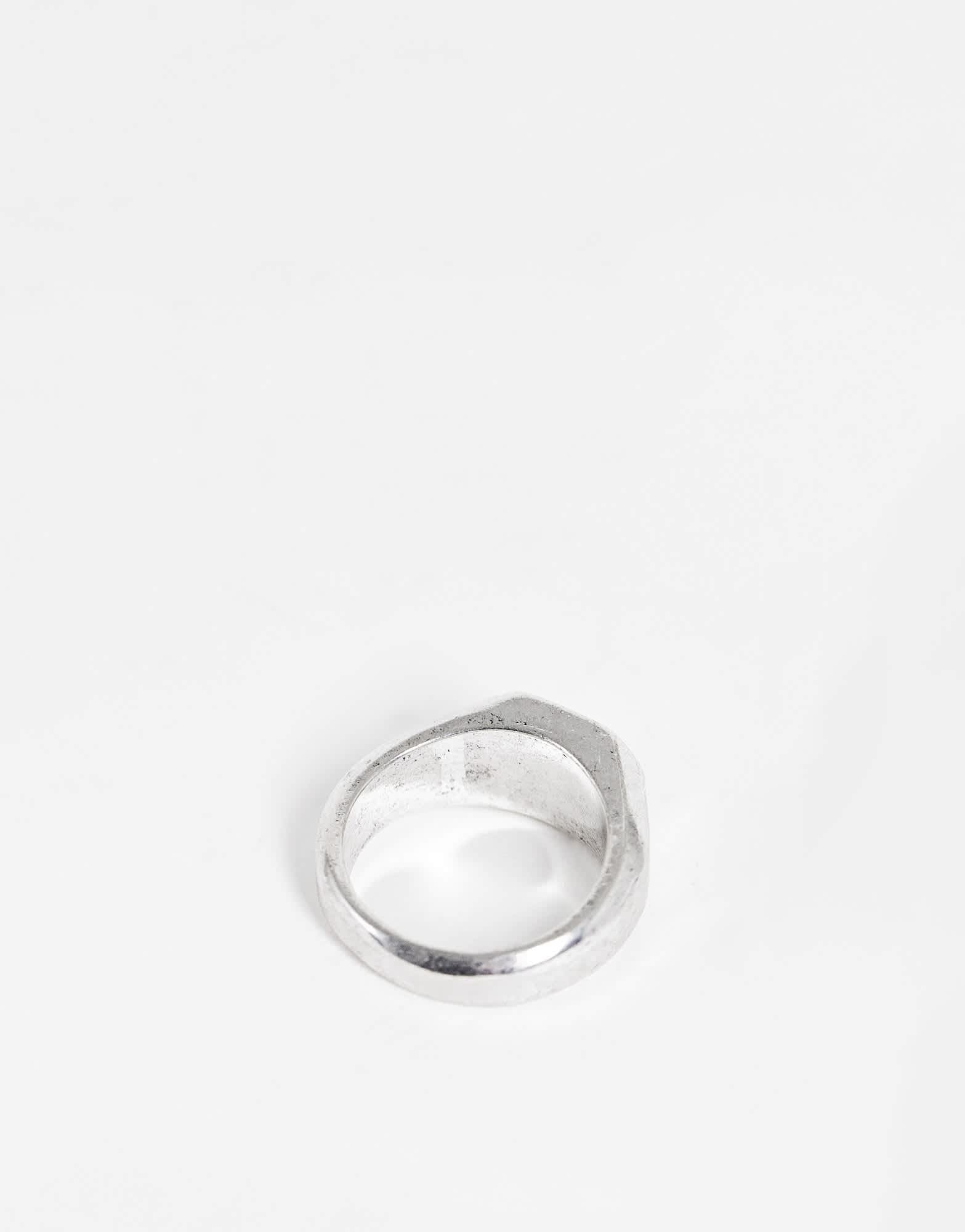The Status Syndicate signet ring with textured detail in silver - ASOS Sample Sale EU Store