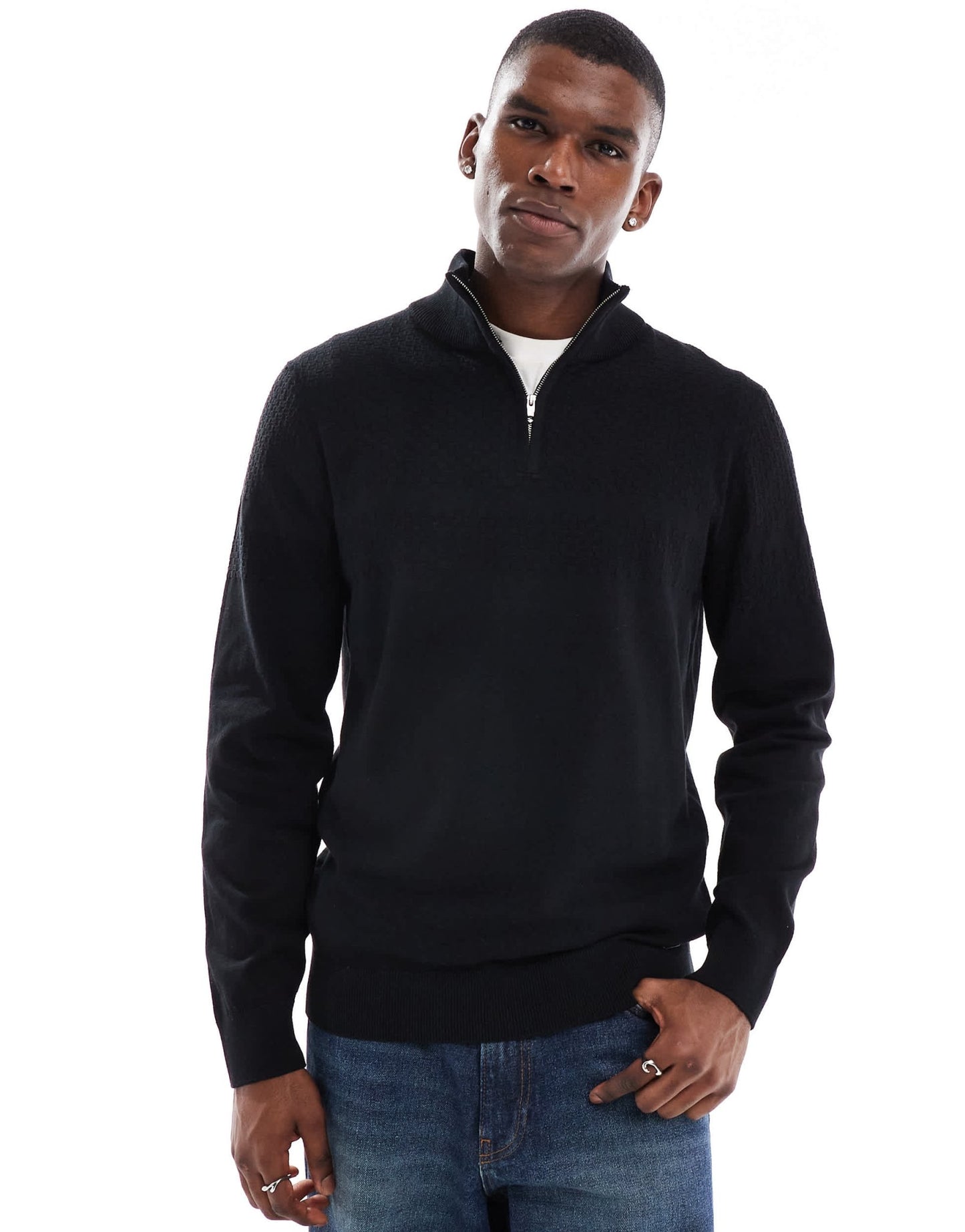 Threadbare 1/4 zip jumper in black - ASOS Sample Sale EU Store