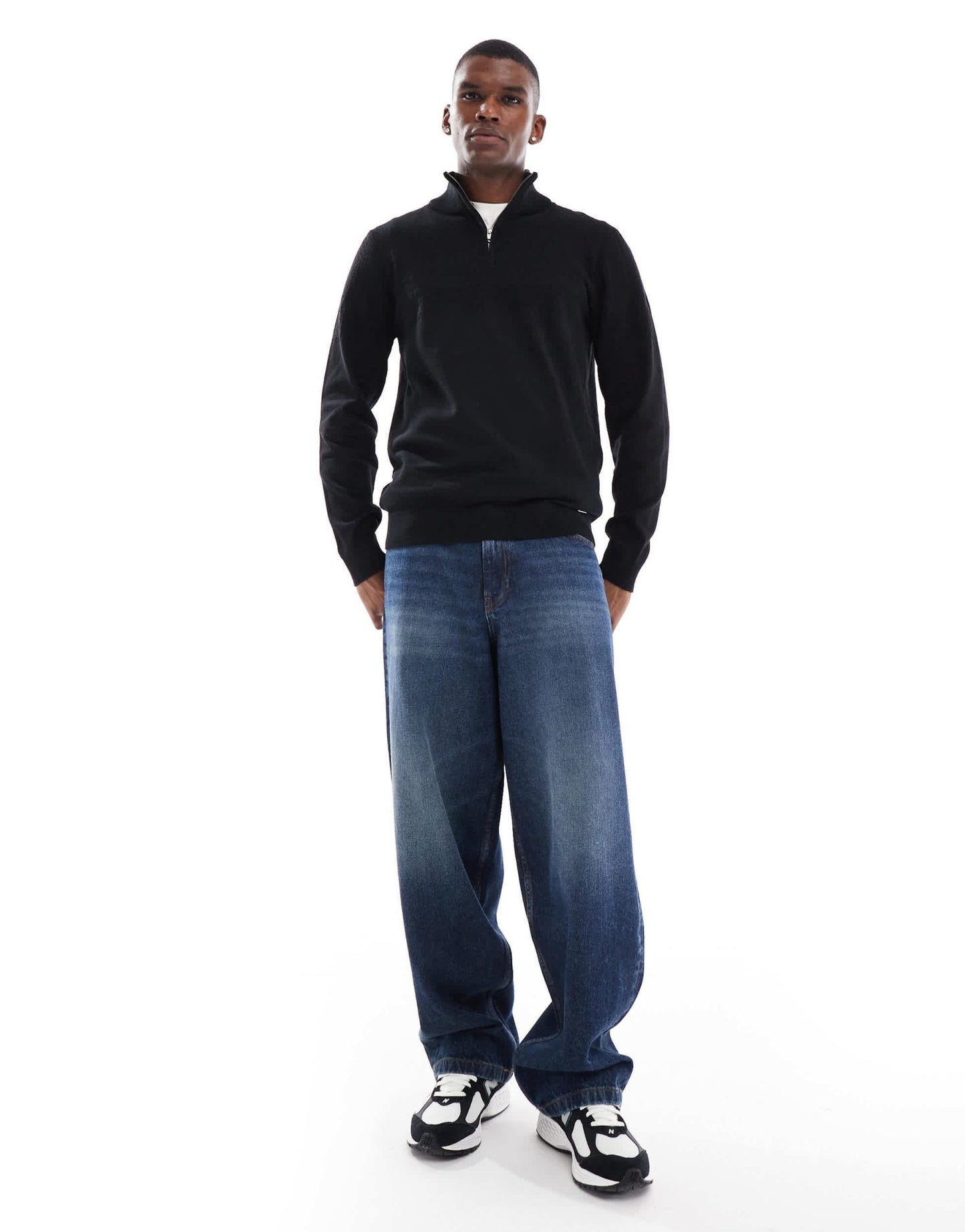 Threadbare 1/4 zip jumper in black - ASOS Sample Sale EU Store
