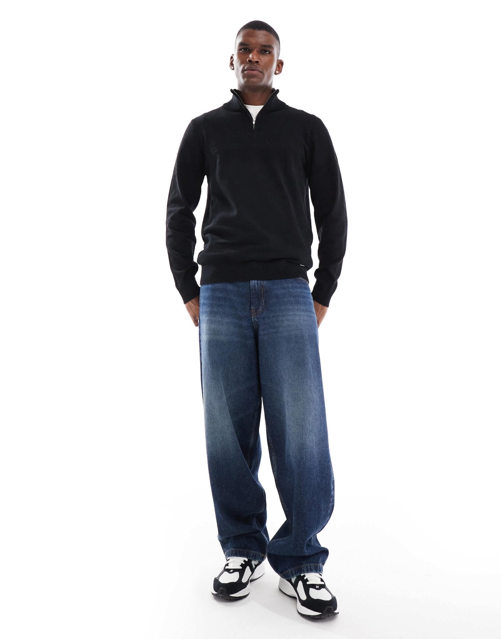 Threadbare 1/4 zip jumper in black - ASOS Sample Sale EU Store