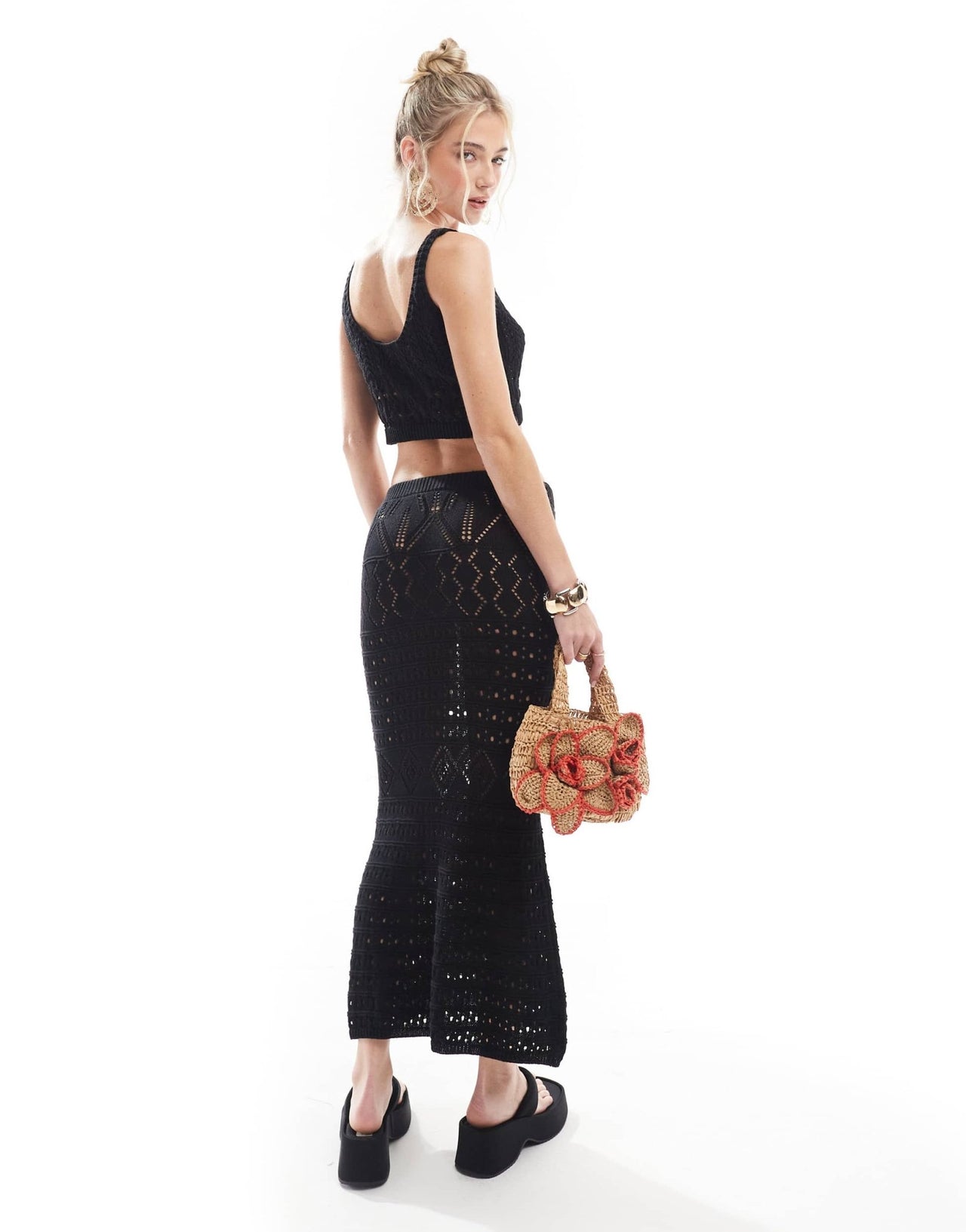 Threadbare crochet crop top & maxi skirt set in black - ASOS Sample Sale EU Store
