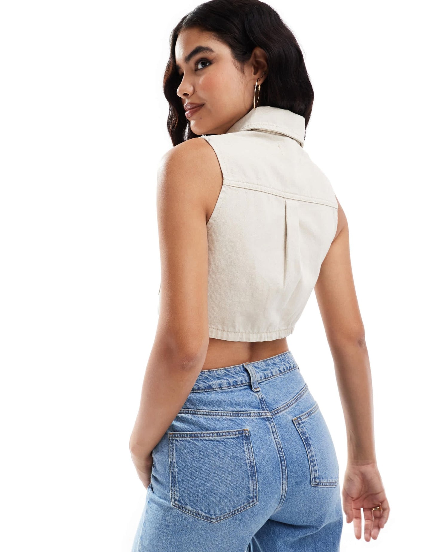 Threadbare cropped denim waistcoat in ecru - ASOS Sample Sale EU Store