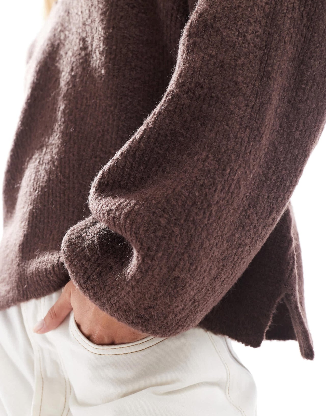 Threadbare fluffy v neck slouchy jumper in brown - ASOS Sample Sale EU Store