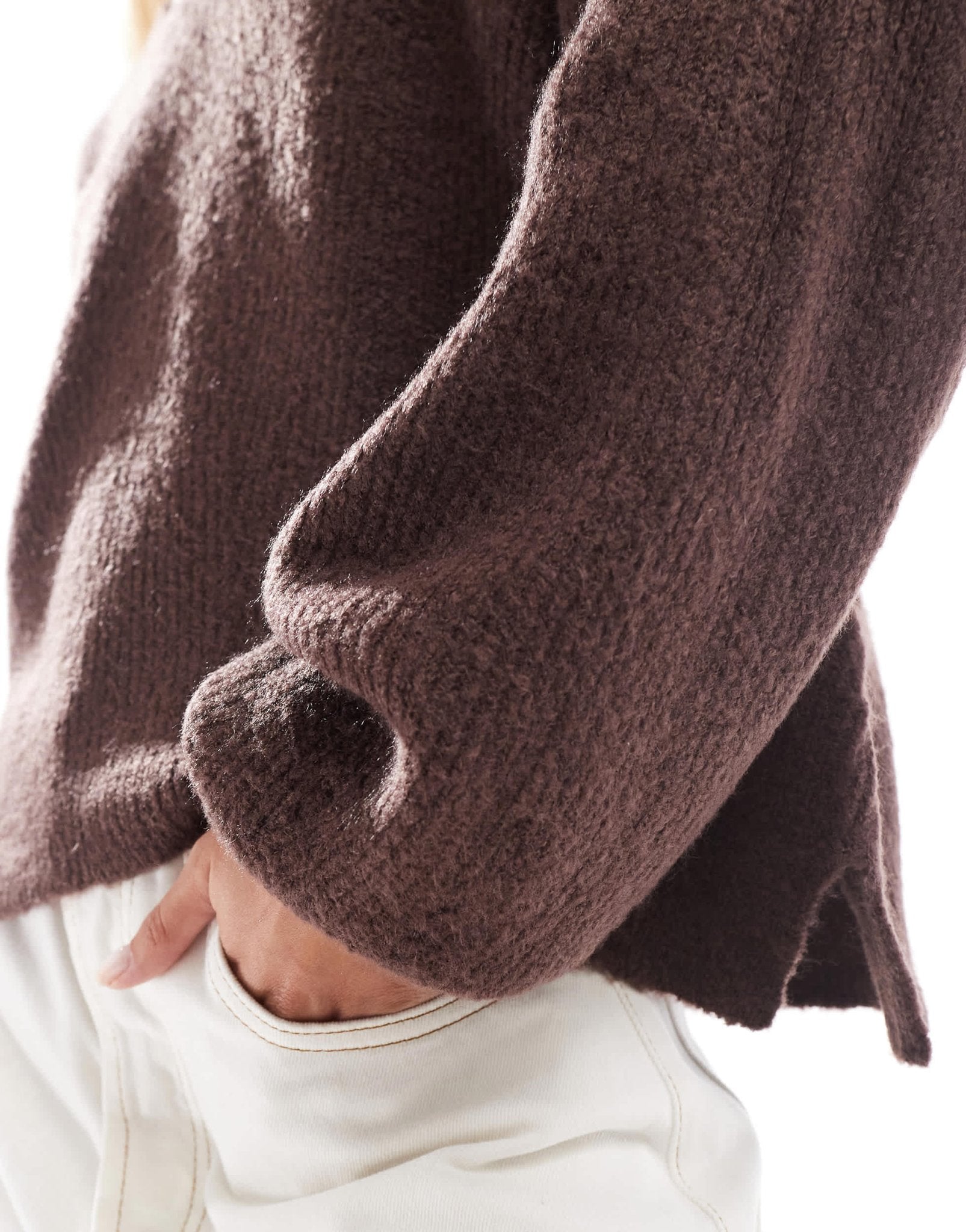 Threadbare fluffy v neck slouchy jumper in brown - ASOS Sample Sale EU Store