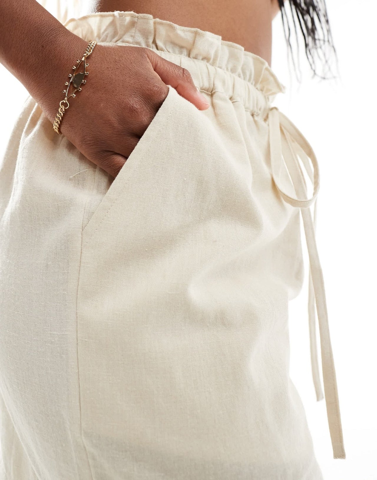 Threadbare linen blend tie waist shorts in ecru - ASOS Sample Sale EU Store