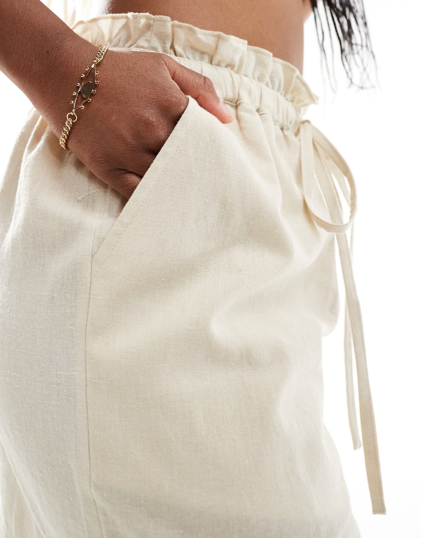 Threadbare linen blend tie waist shorts in ecru - ASOS Sample Sale EU Store