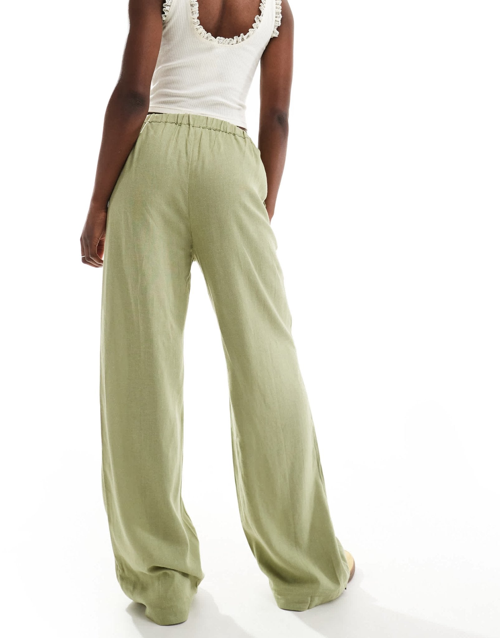 Threadbare linen blend trousers in green with elasticated waist - ASOS Sample Sale EU Store
