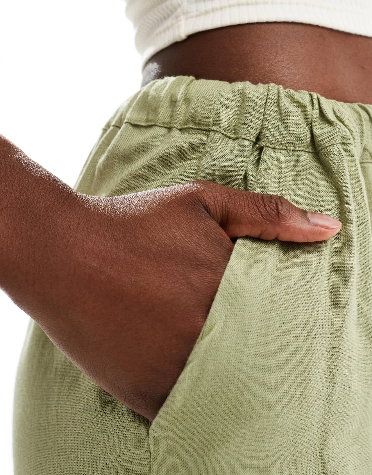 Threadbare linen blend trousers in green with elasticated waist - ASOS Sample Sale EU Store