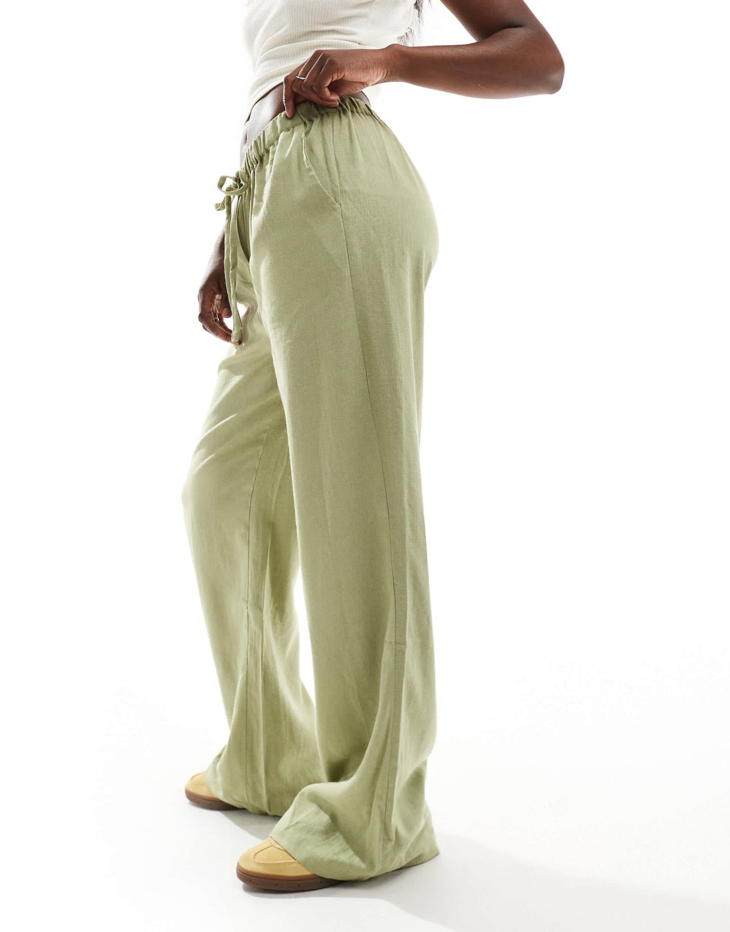 Threadbare linen blend trousers in green with elasticated waist - ASOS Sample Sale EU Store