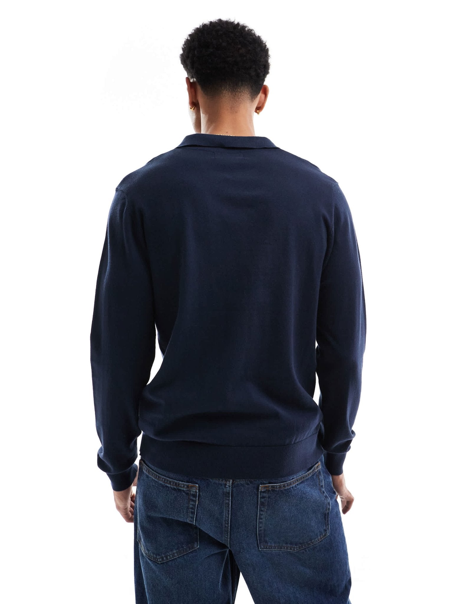 Threadbare long sleeve trophy neck knitted top in navy - ASOS Sample Sale EU Store