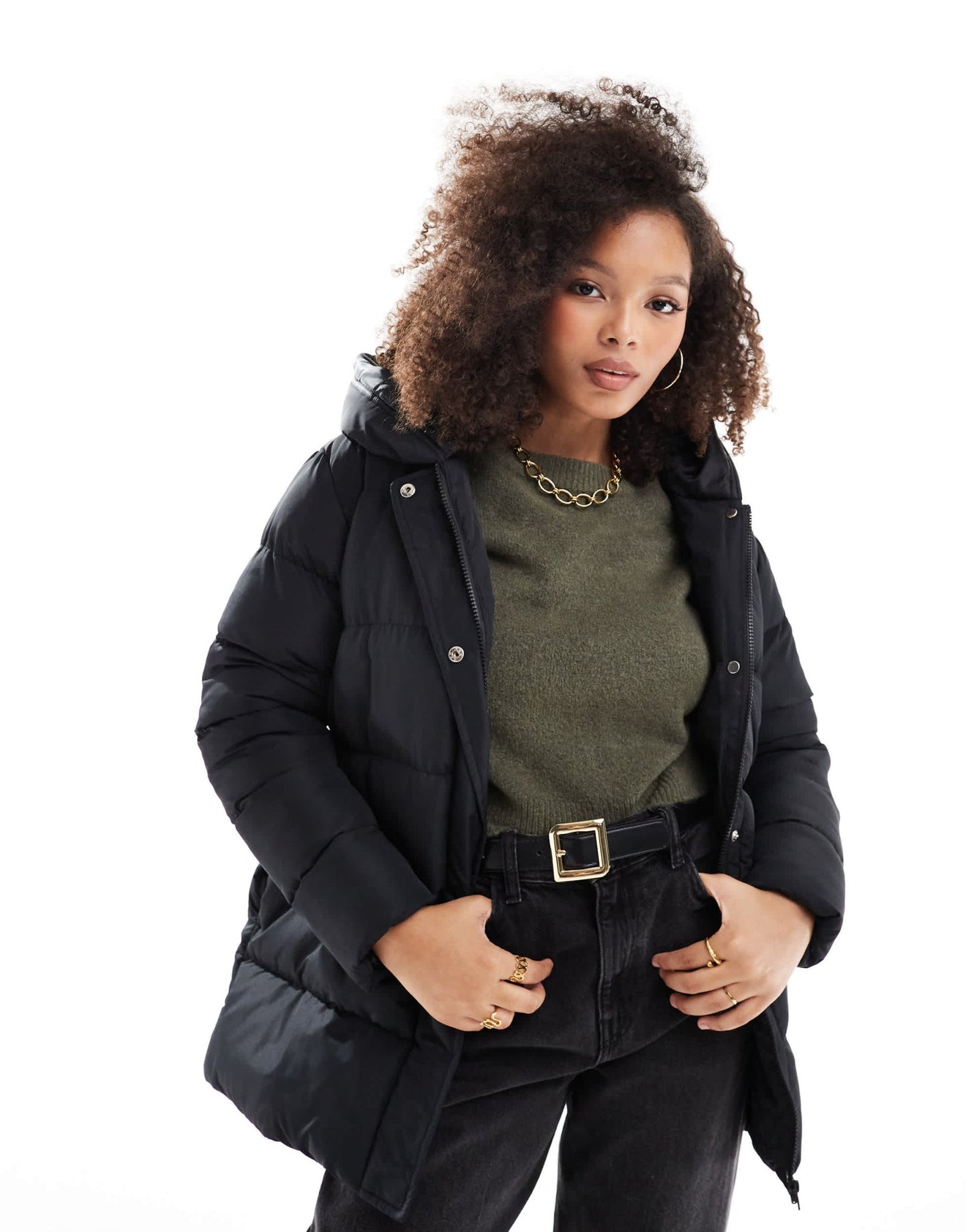 Threadbare mid length puffer jacket in black - ASOS Sample Sale EU Store