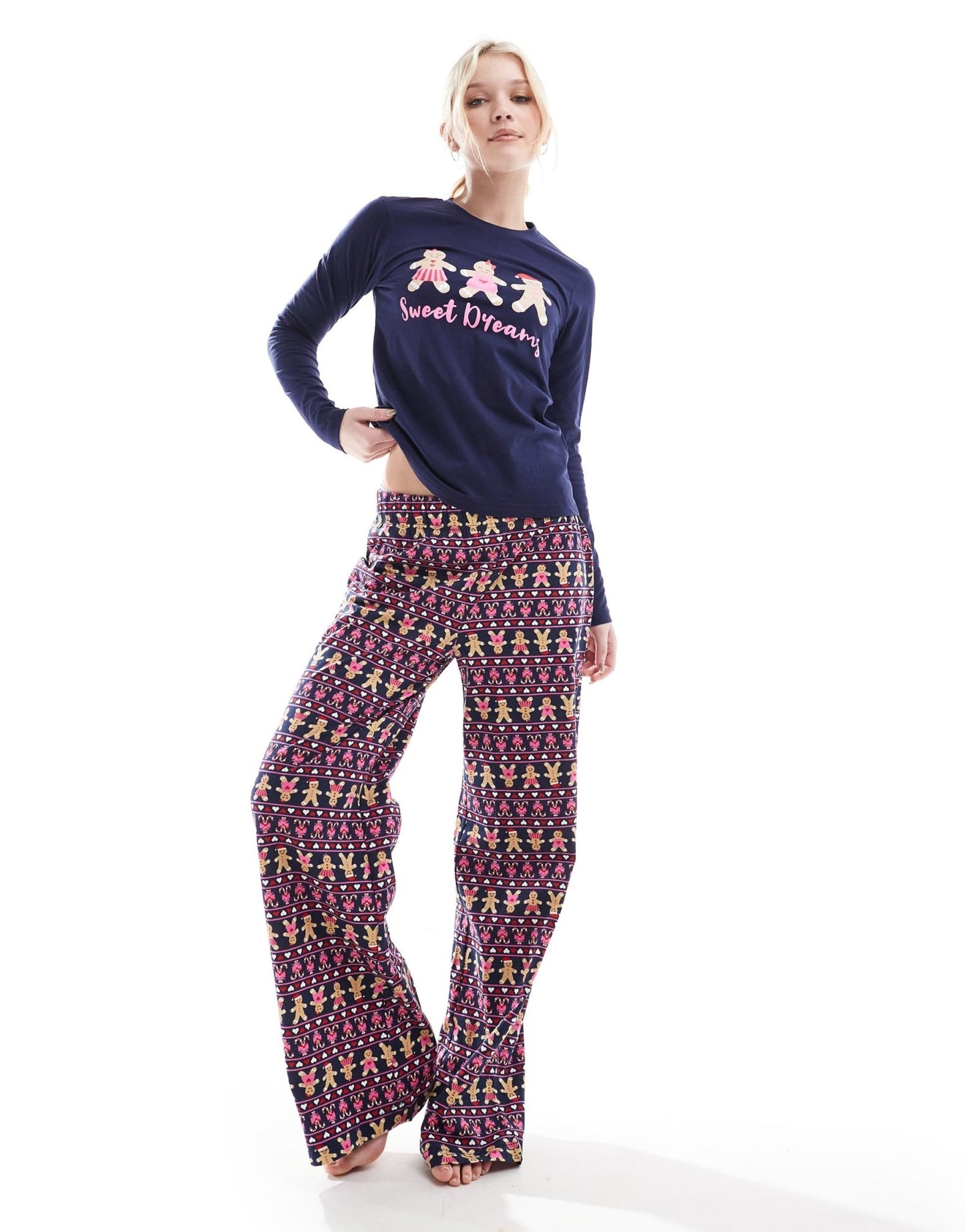 Threadbare novelty gingerbread long pyjama set in navy - ASOS Sample Sale EU Store