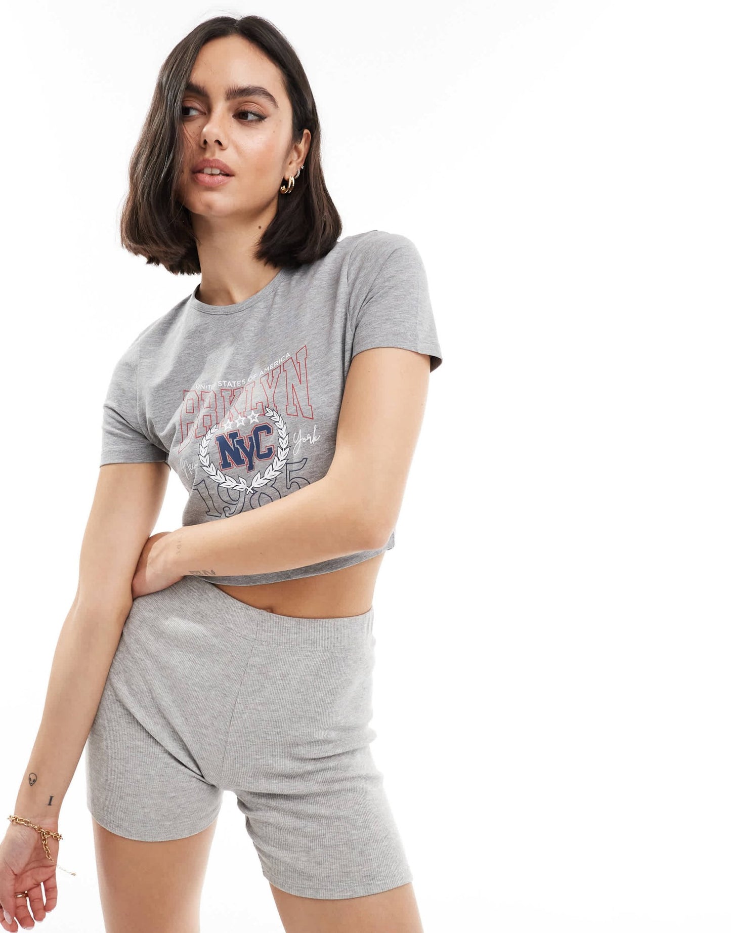 Threadbare NYC baby crop tee in grey marl - ASOS Sample Sale EU Store