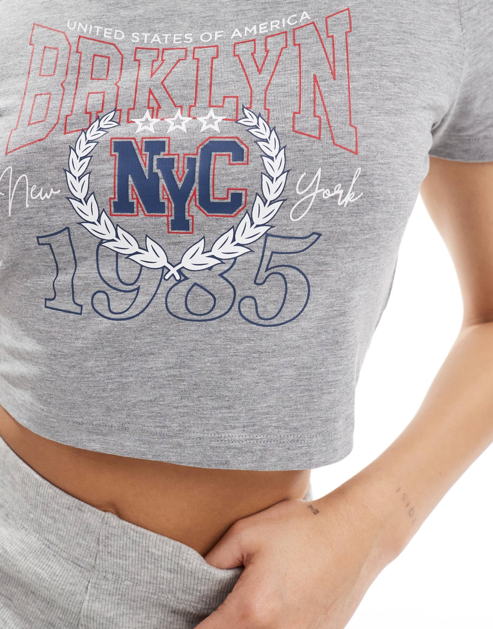 Threadbare NYC baby crop tee in grey marl - ASOS Sample Sale EU Store