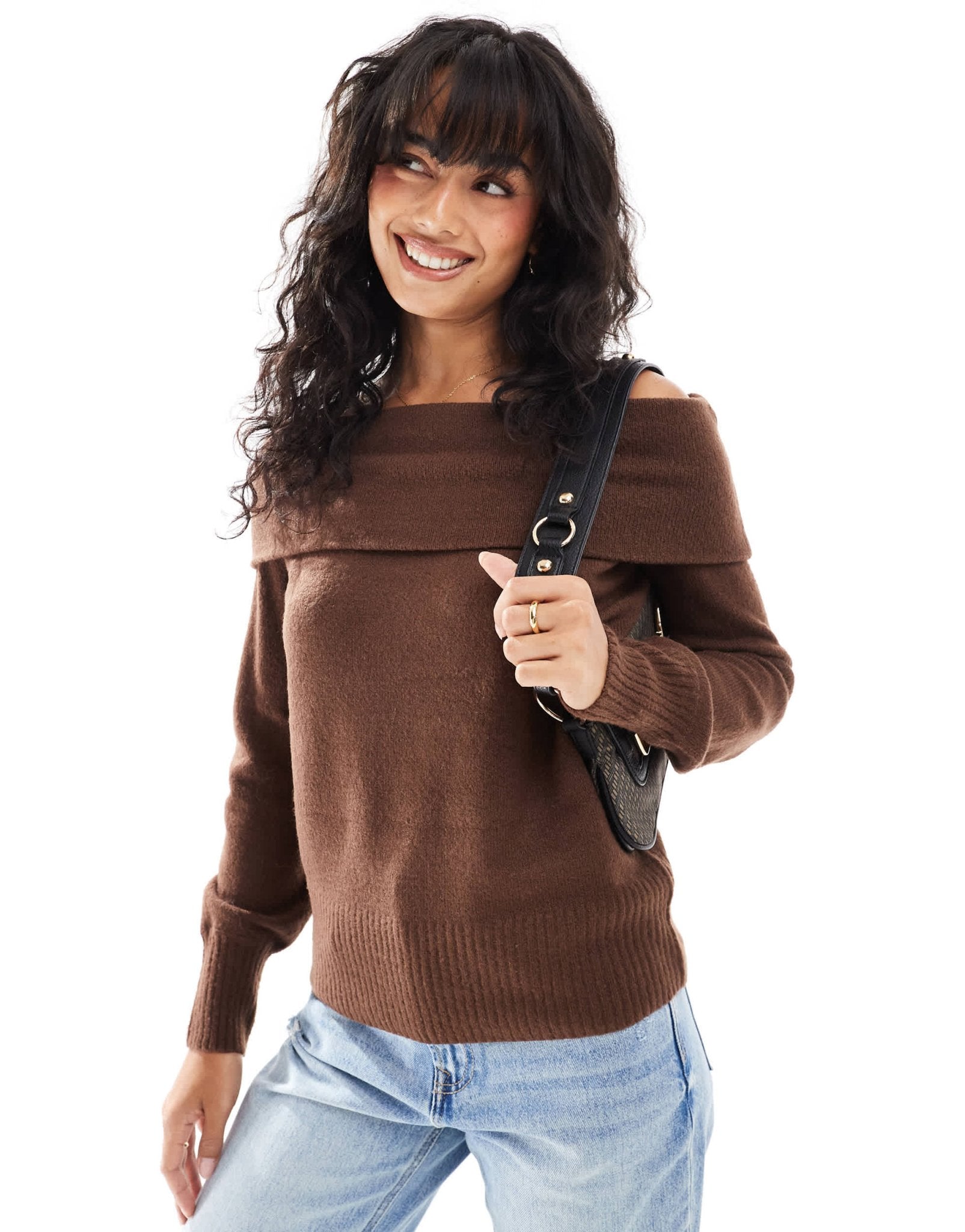 Threadbare off shoulder jumper in brown - ASOS Sample Sale EU Store