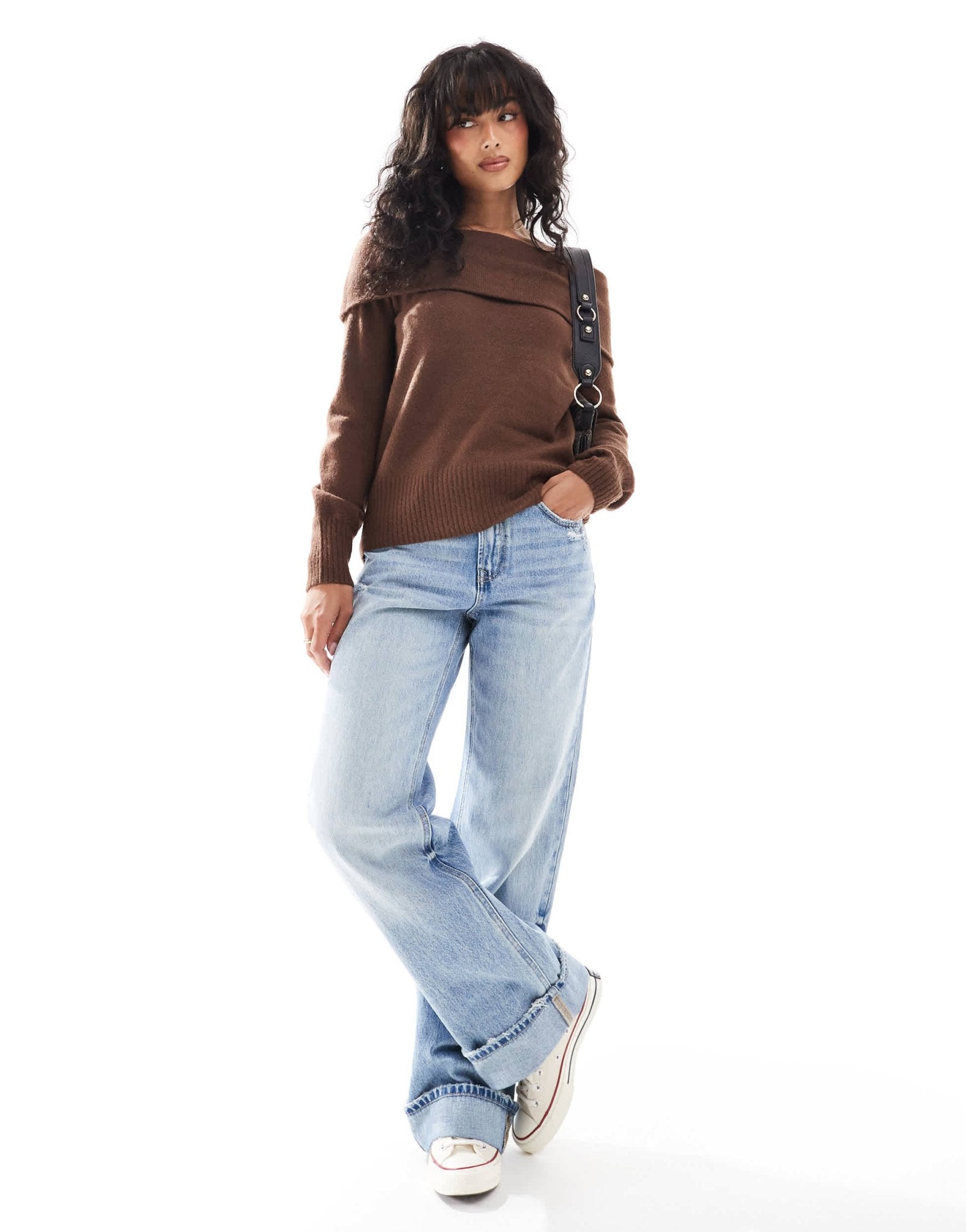 Threadbare off shoulder jumper in brown - ASOS Sample Sale EU Store