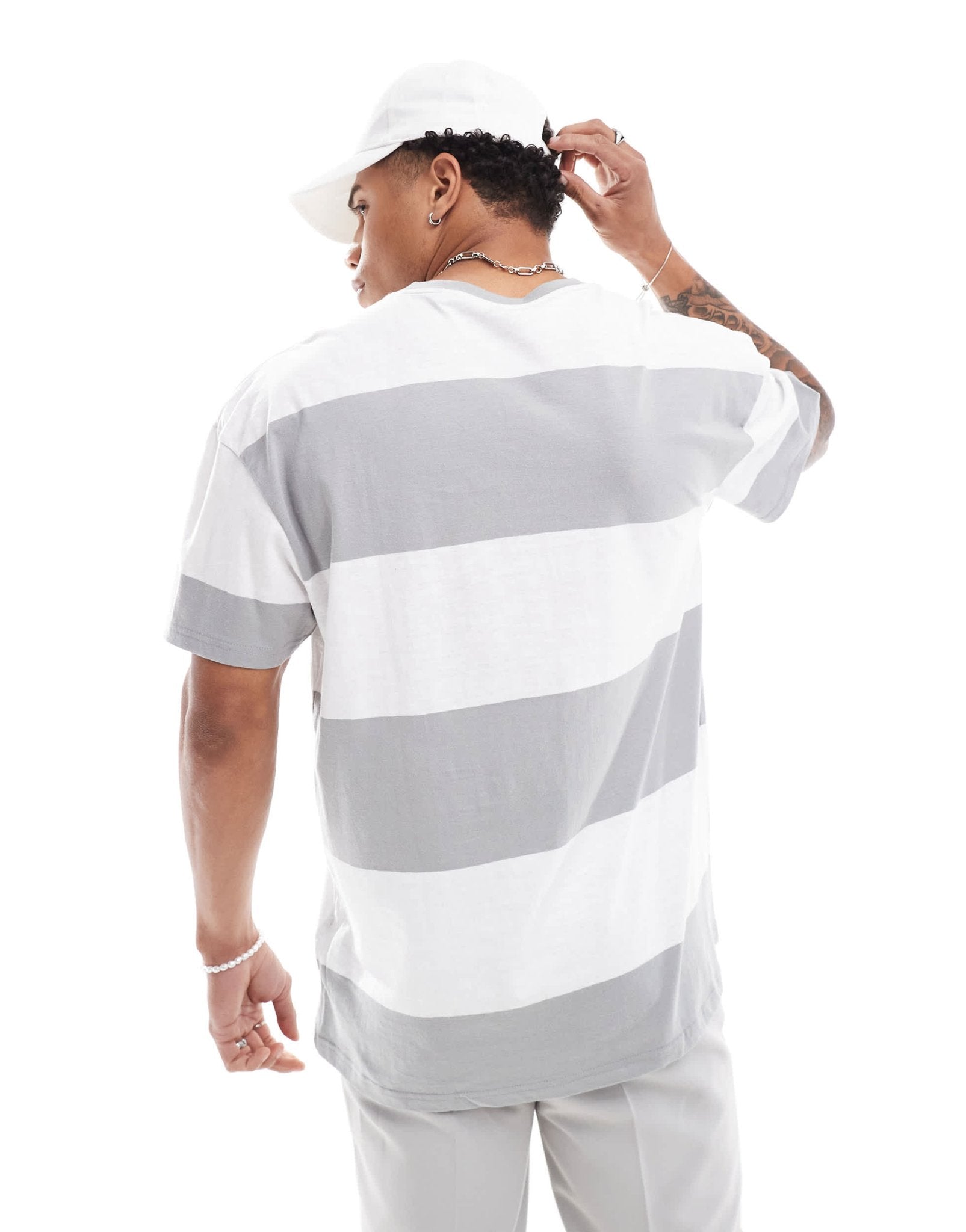 Threadbare oversized stripe t-shirt in grey - ASOS Sample Sale EU Store