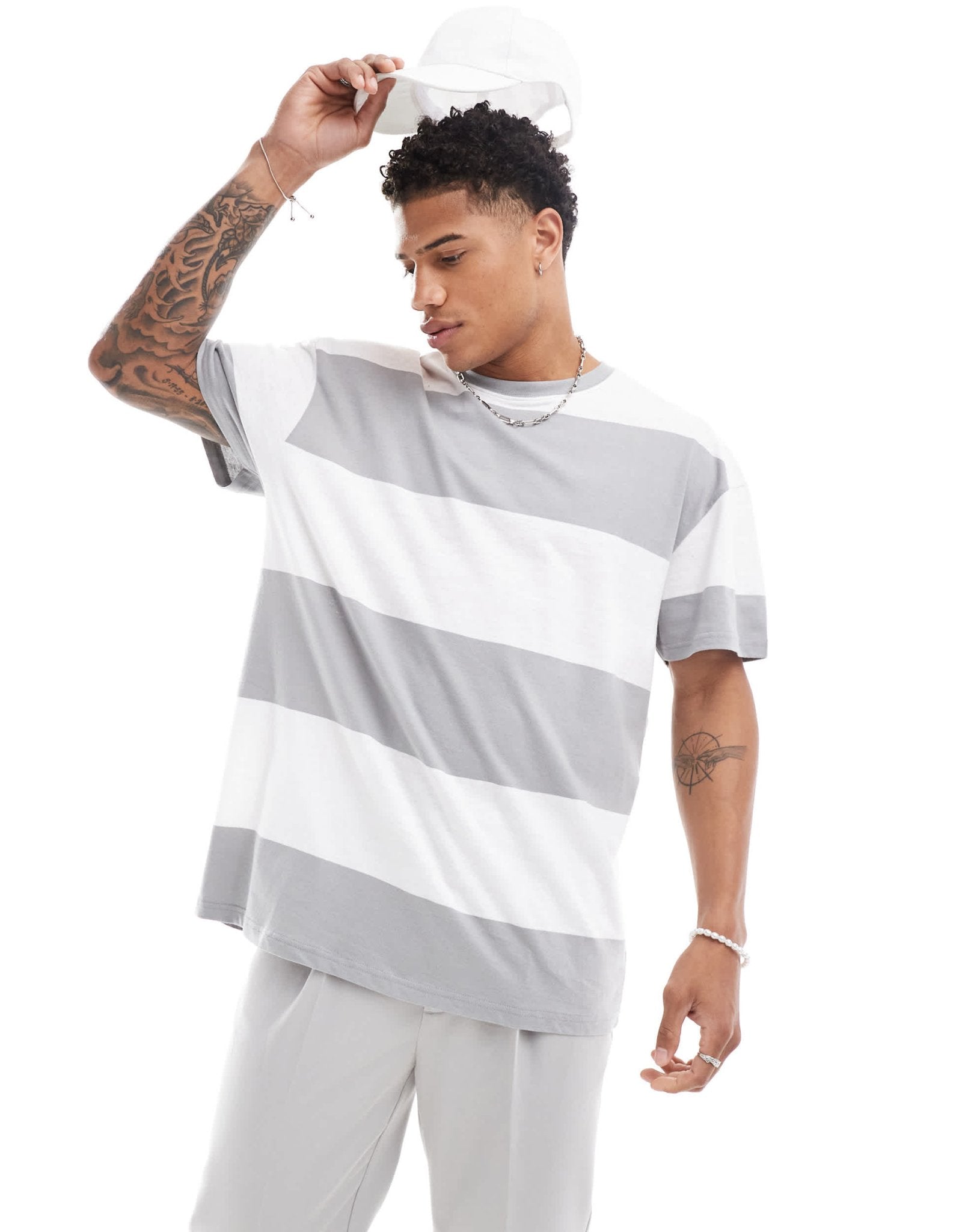 Threadbare oversized stripe t-shirt in grey - ASOS Sample Sale EU Store