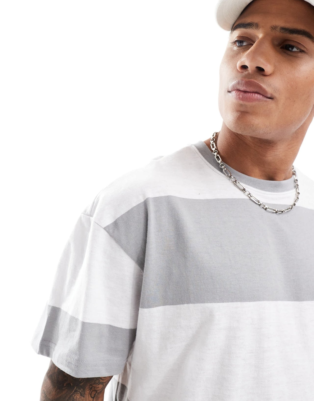 Threadbare oversized stripe t-shirt in grey - ASOS Sample Sale EU Store