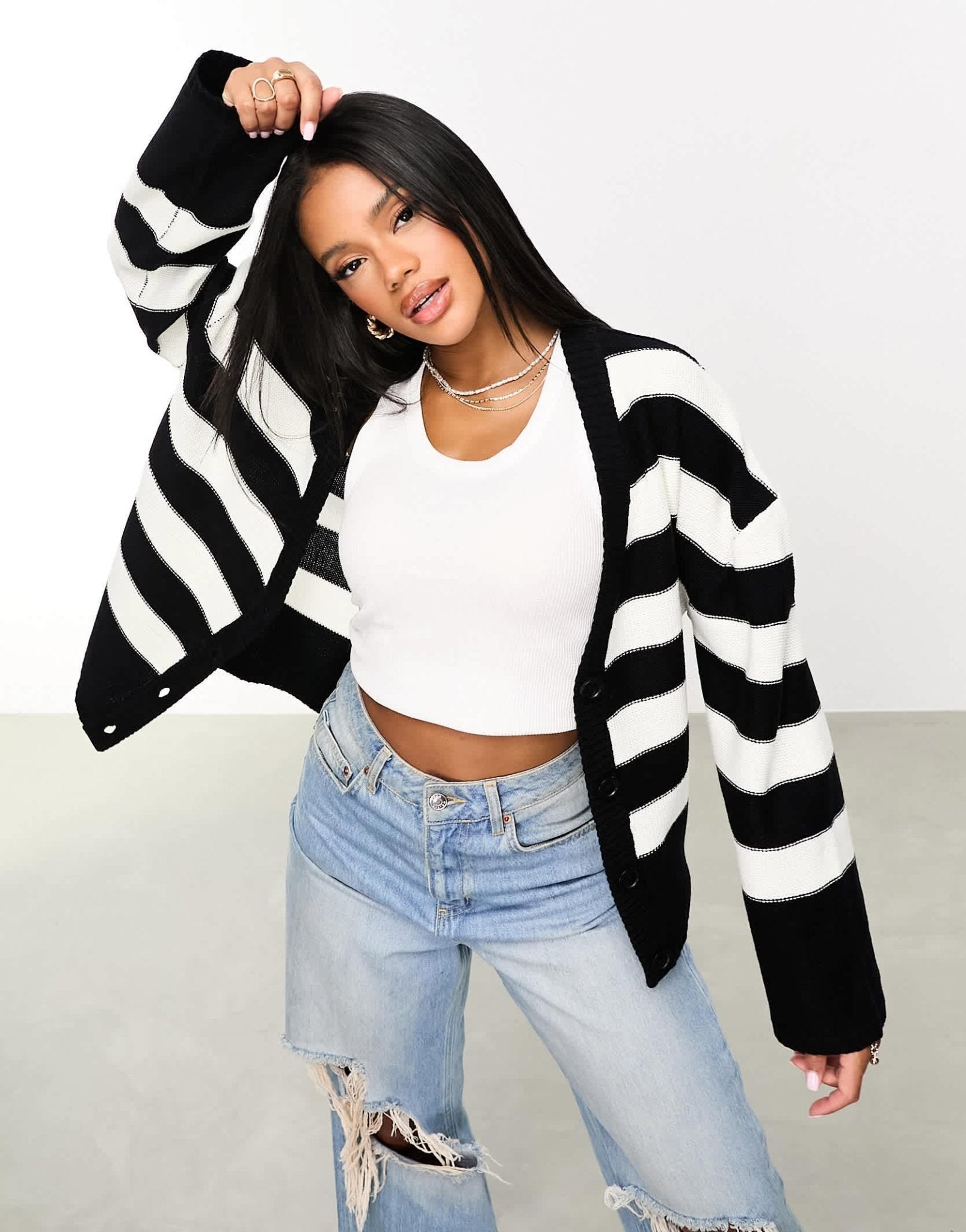Threadbare Ruby cardigan in black and white stripe - ASOS Sample Sale EU Store