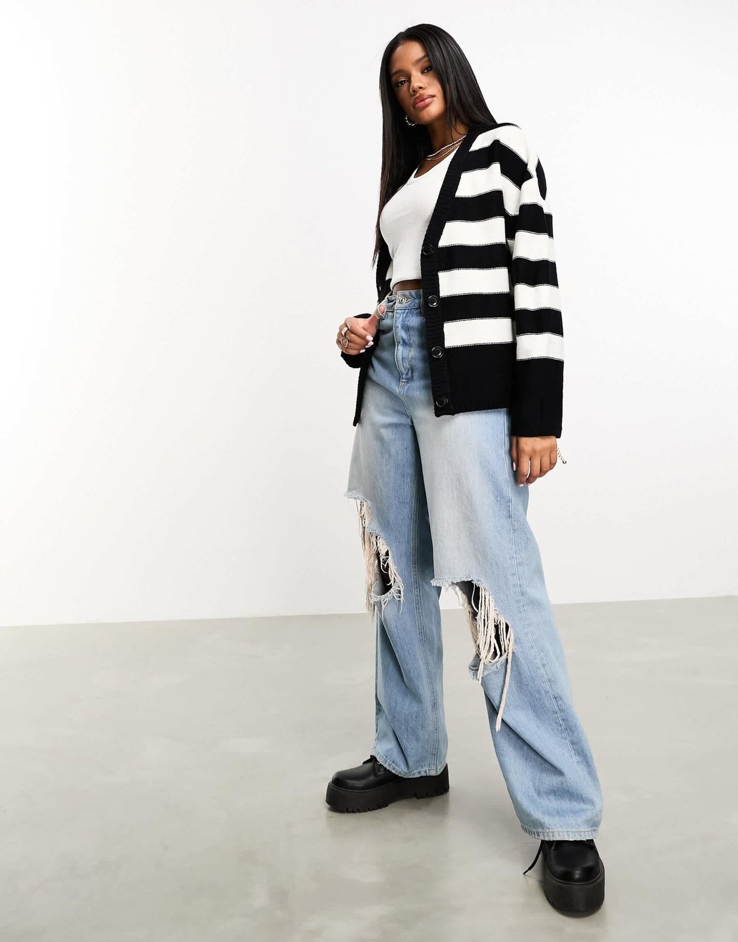 Threadbare Ruby cardigan in black and white stripe - ASOS Sample Sale EU Store