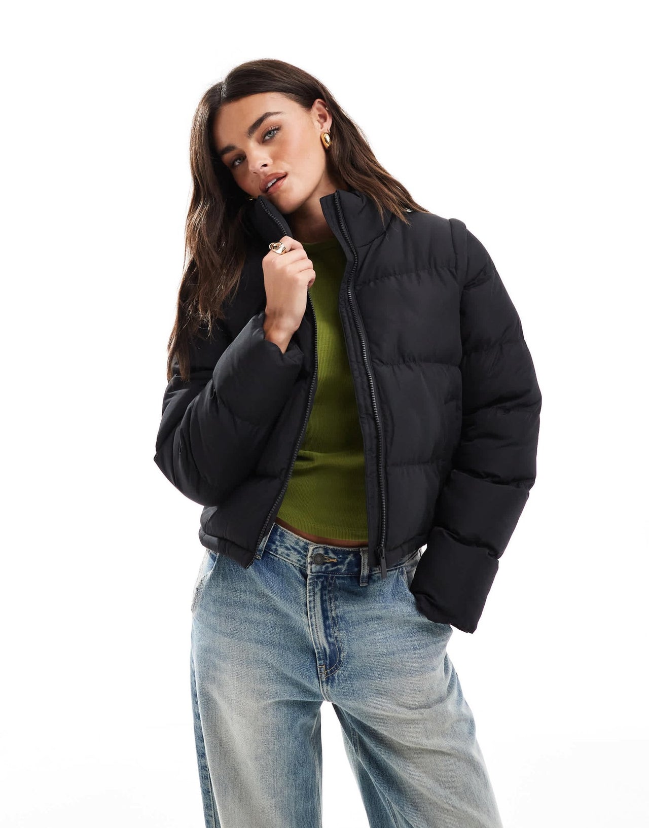 Threadbare short zip up puffer in black - ASOS Sample Sale EU Store