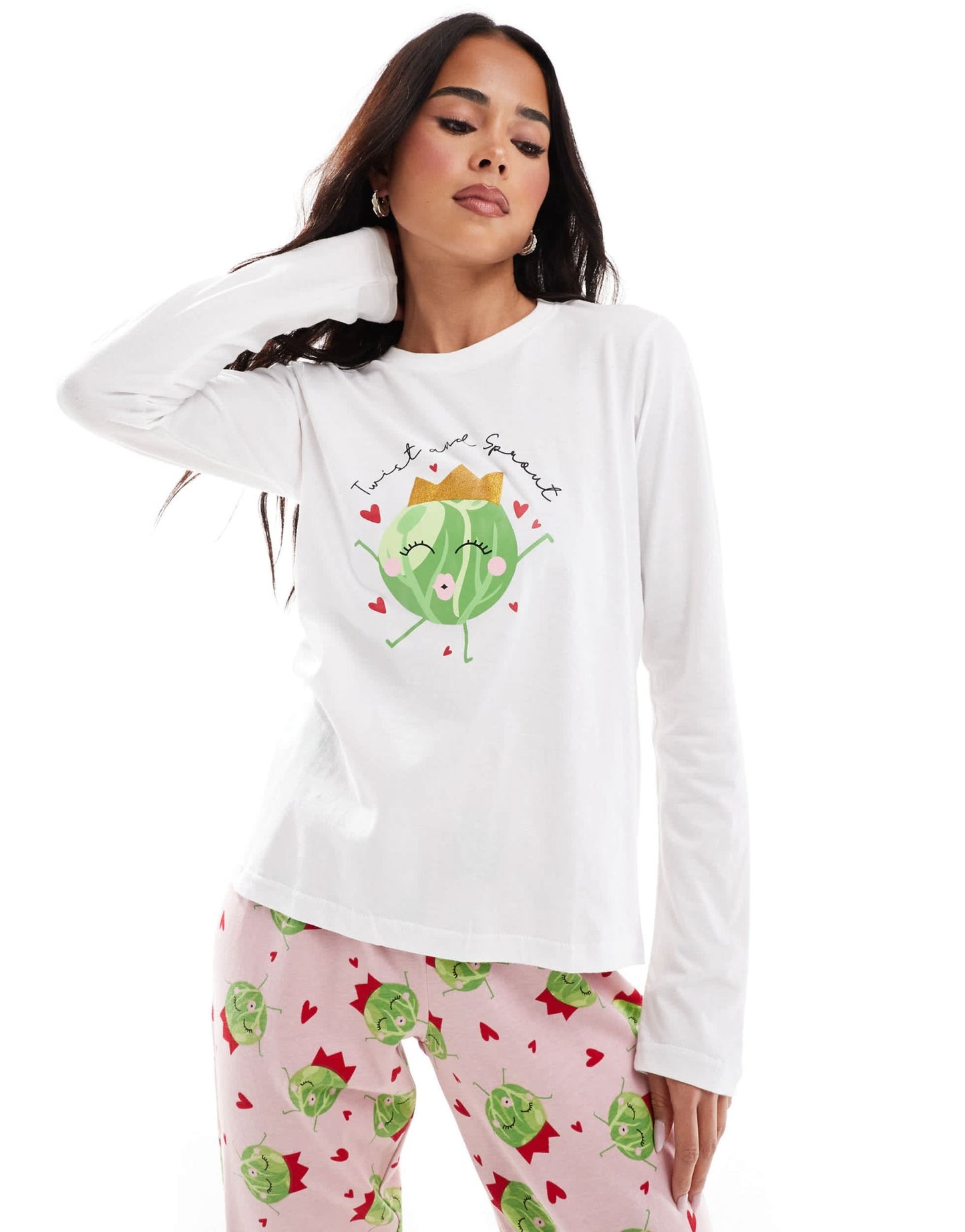Threadbare sprout print long pyjama set in pink - ASOS Sample Sale EU Store