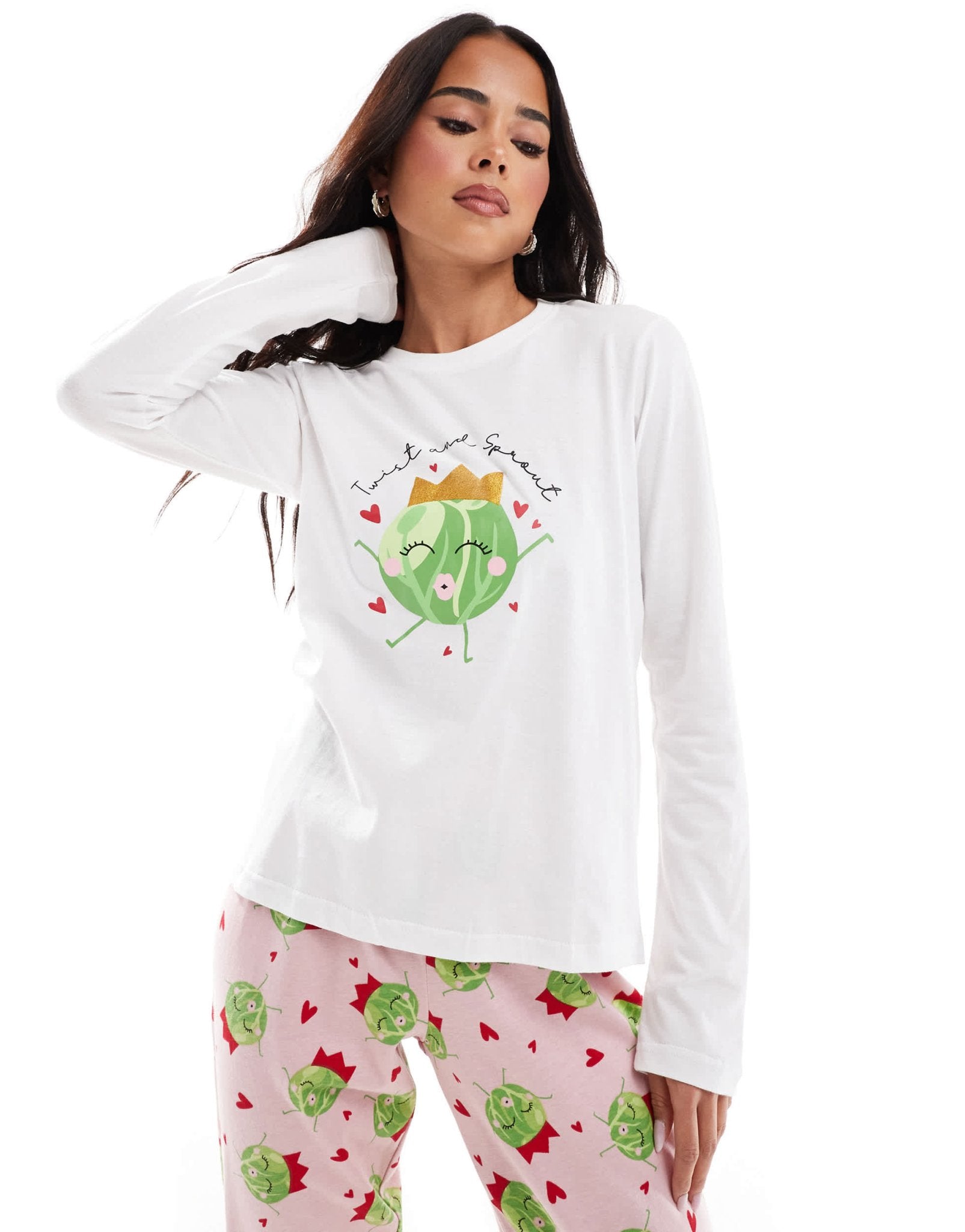 Threadbare sprout print long pyjama set in pink - ASOS Sample Sale EU Store
