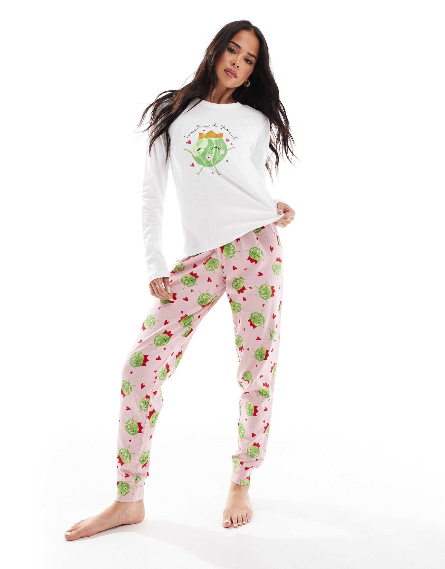 Threadbare sprout print long pyjama set in pink - ASOS Sample Sale EU Store