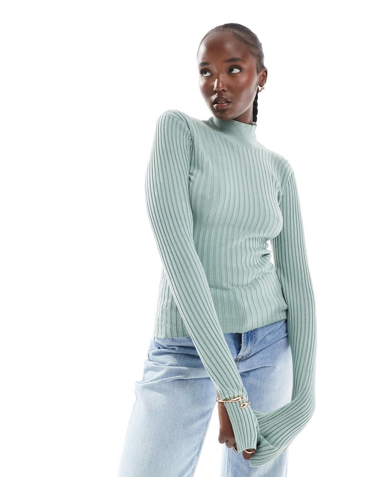 Threadbare Tall ellie high neck jumper in sage green - ASOS Sample Sale EU Store