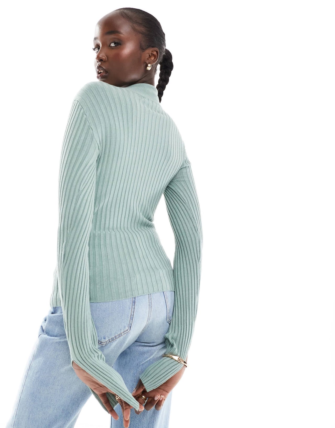 Threadbare Tall ellie high neck jumper in sage green - ASOS Sample Sale EU Store