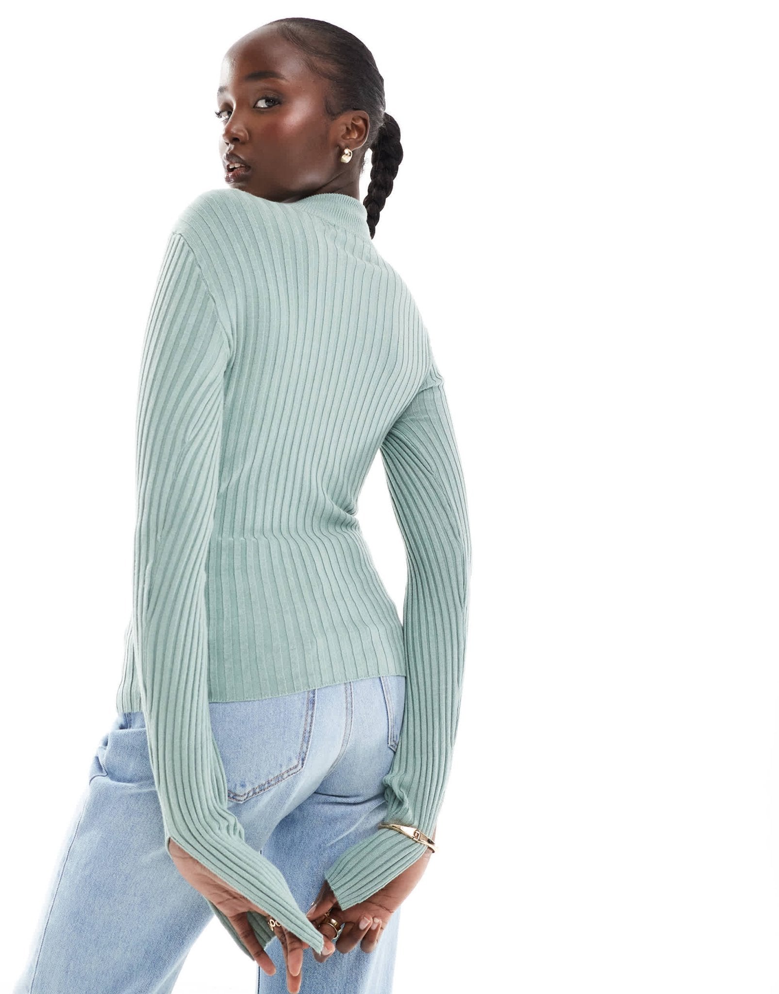 Threadbare Tall ellie high neck jumper in sage green - ASOS Sample Sale EU Store