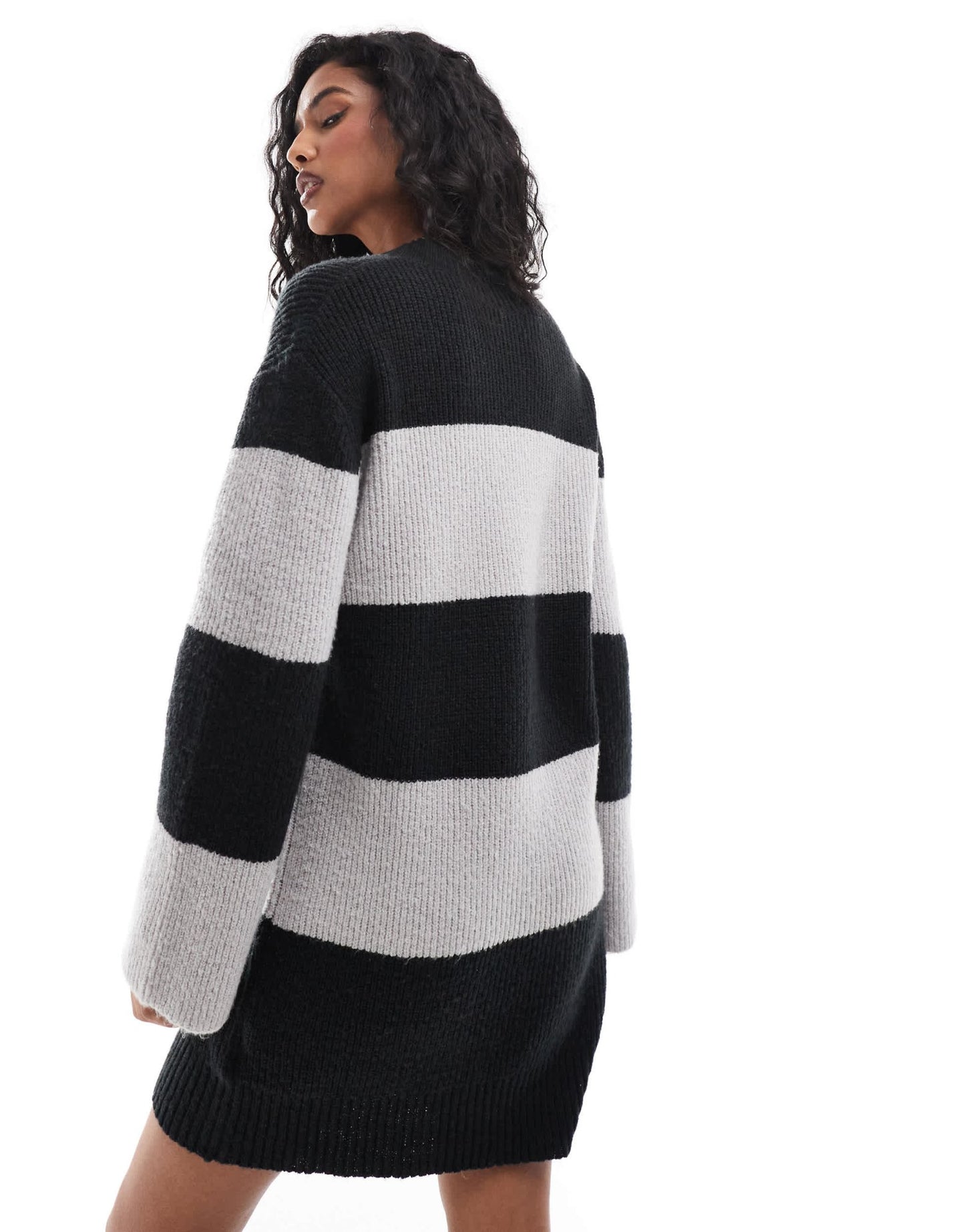 Threadbare v neck mini jumper dress in grey and black stripe - ASOS Sample Sale EU Store