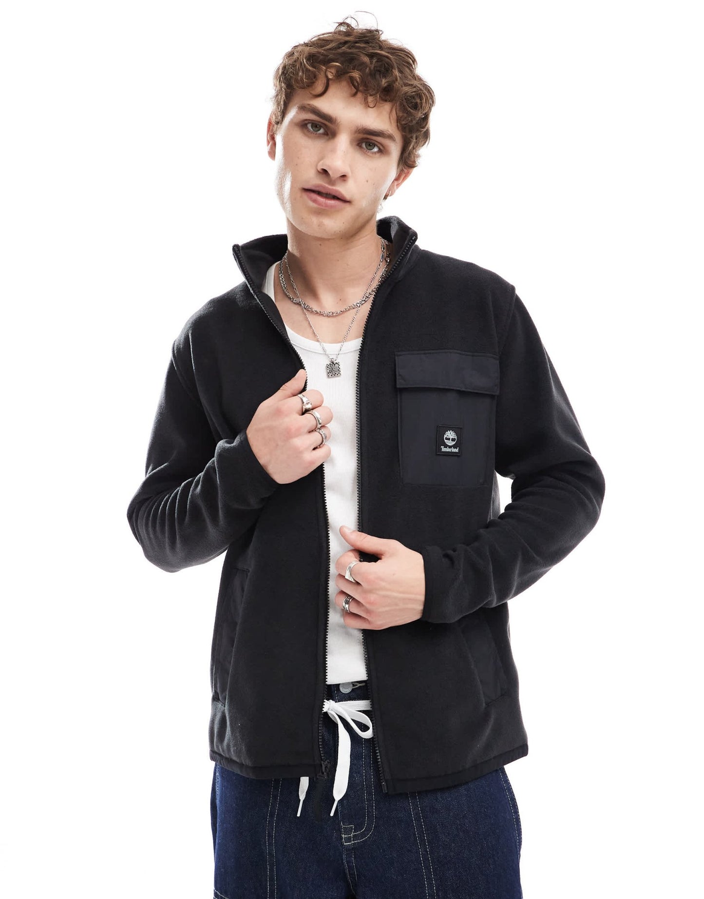 Timberland contrast pocket full zip fleece jacket in black - ASOS Sample Sale EU Store