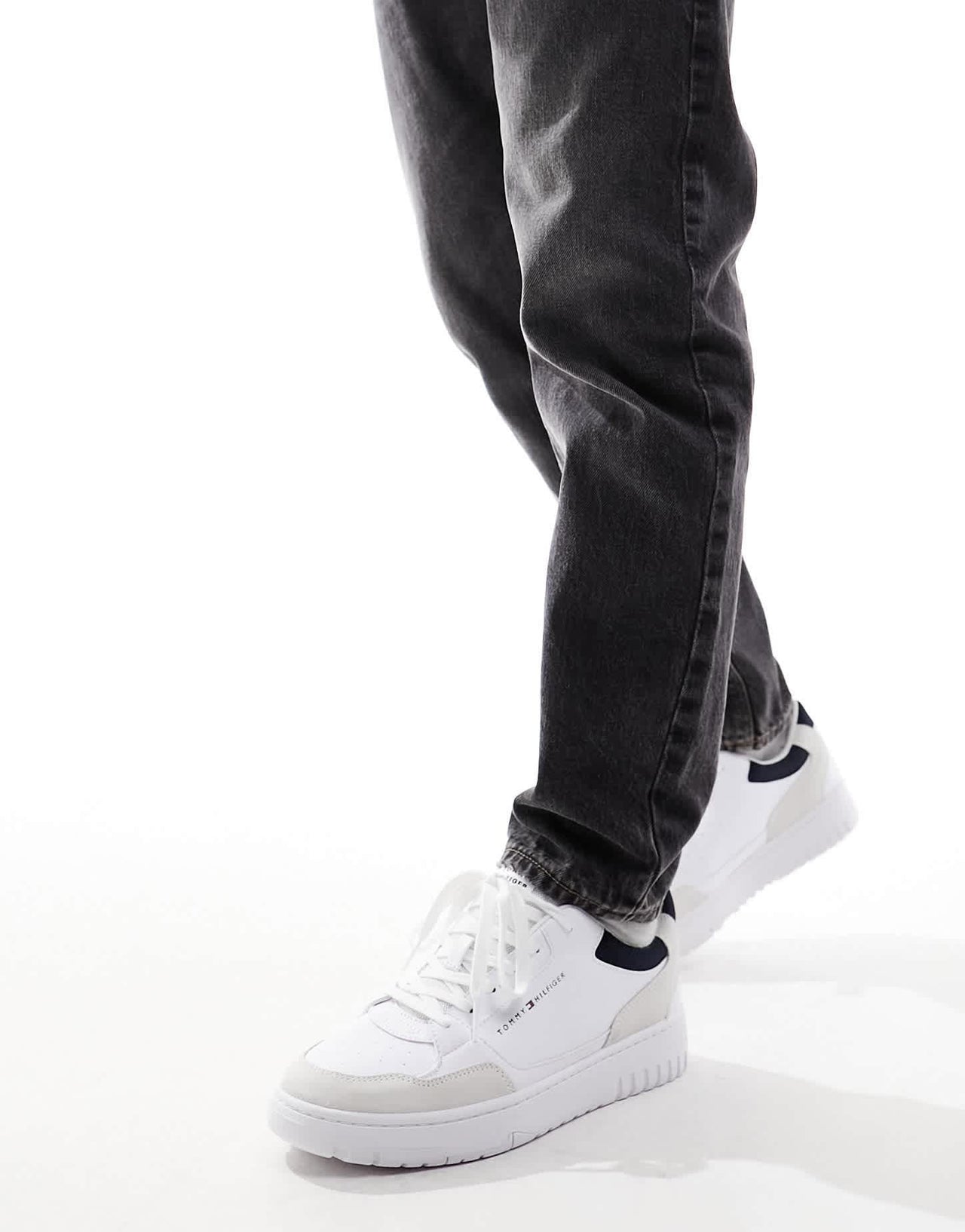 Tommy Hilfiger basket leather mixed media essential trainers in white - ASOS Sample Sale EU Store