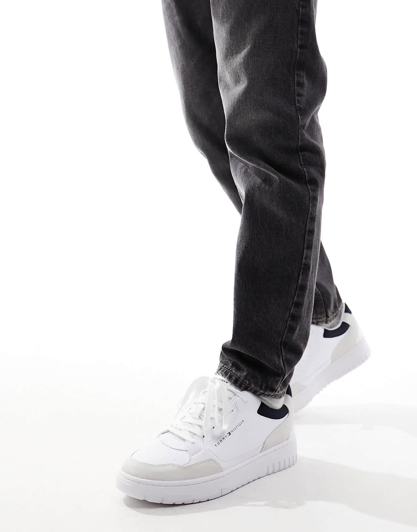 Tommy Hilfiger basket leather mixed media essential trainers in white - ASOS Sample Sale EU Store