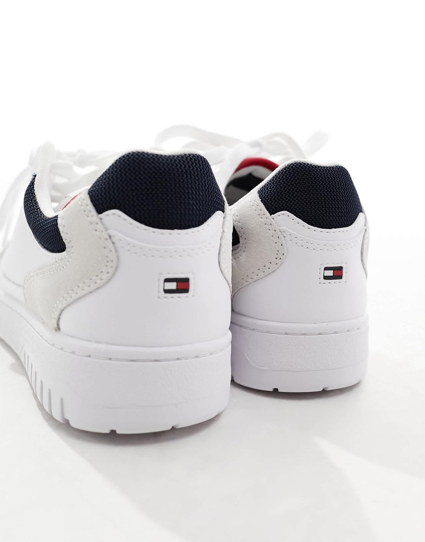Tommy Hilfiger basket leather mixed media essential trainers in white - ASOS Sample Sale EU Store
