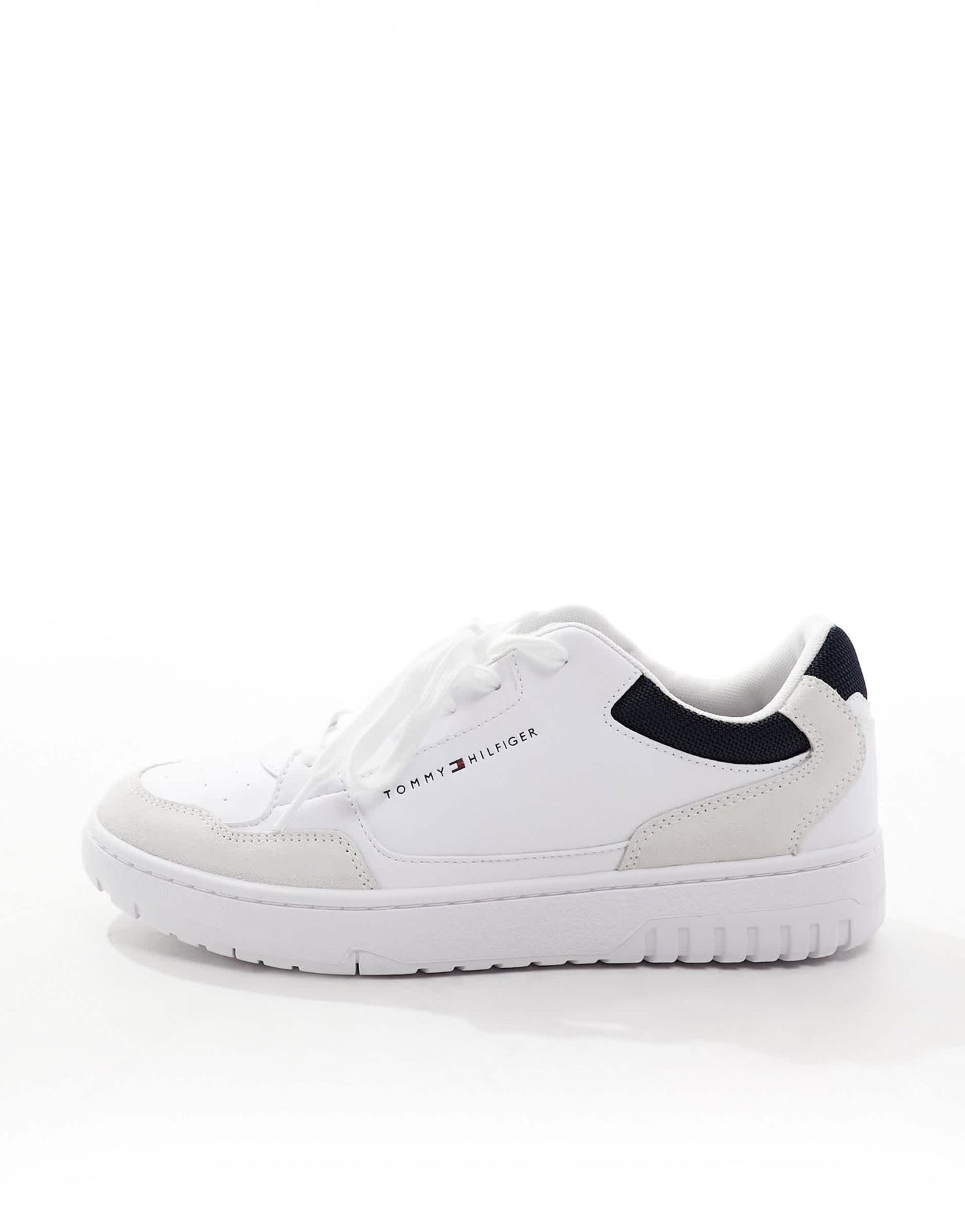 Tommy Hilfiger basket leather mixed media essential trainers in white - ASOS Sample Sale EU Store