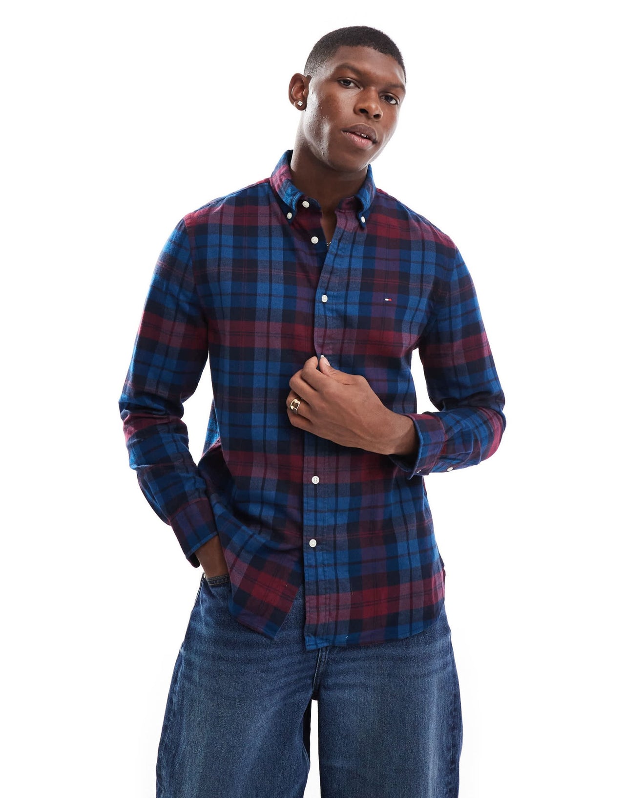Tommy Hilfiger brushed check shirt in navy and burgundy - ASOS Sample Sale EU Store