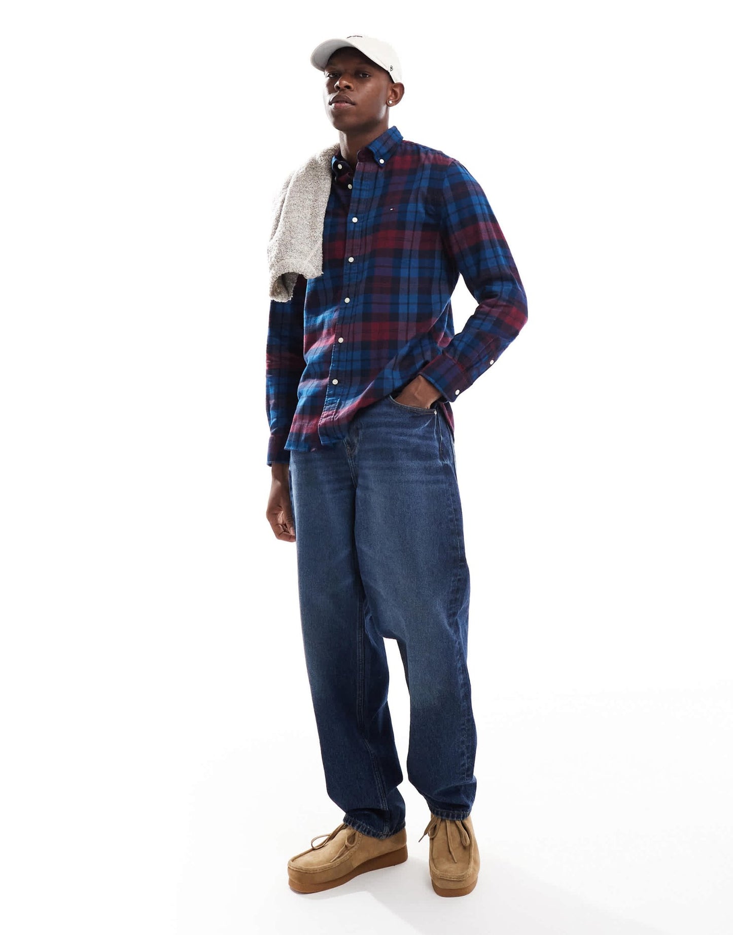 Tommy Hilfiger brushed check shirt in navy and burgundy - ASOS Sample Sale EU Store