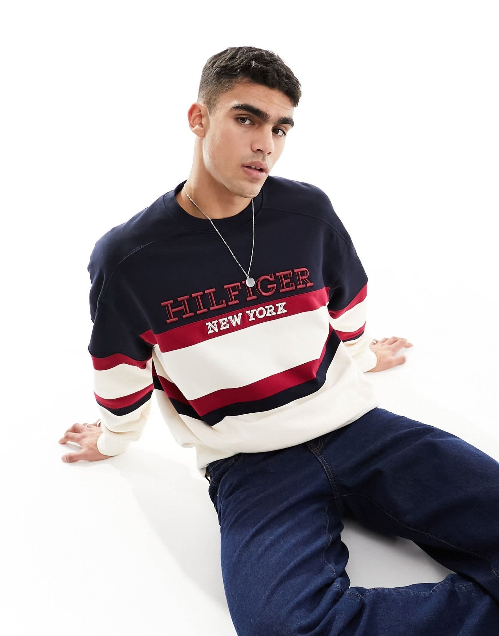 Tommy Hilfiger monotype colourblock sweatshirt in cream - ASOS Sample Sale EU Store