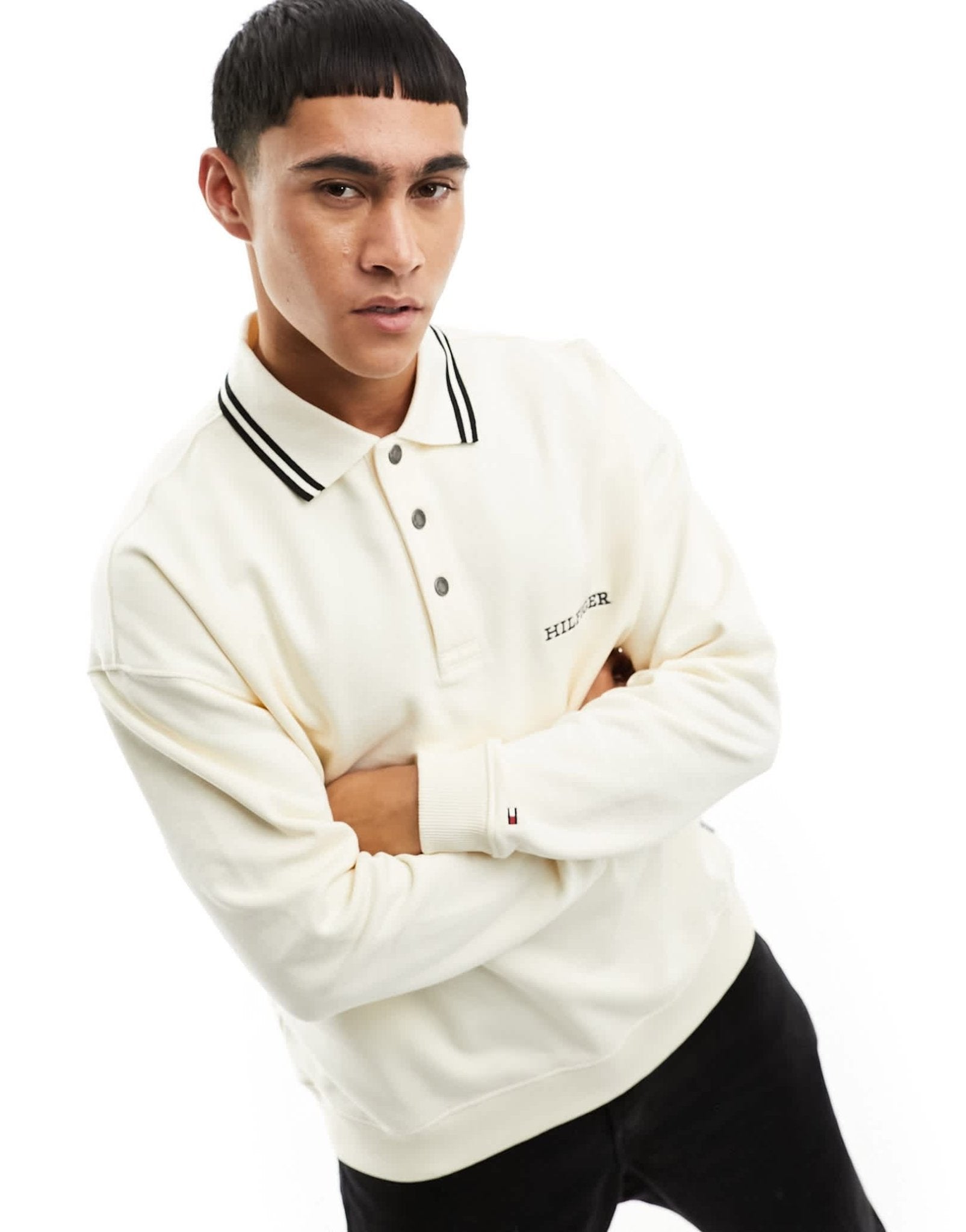 Tommy Hilfiger monotype embroidered rugby shirt in cream - ASOS Sample Sale EU Store