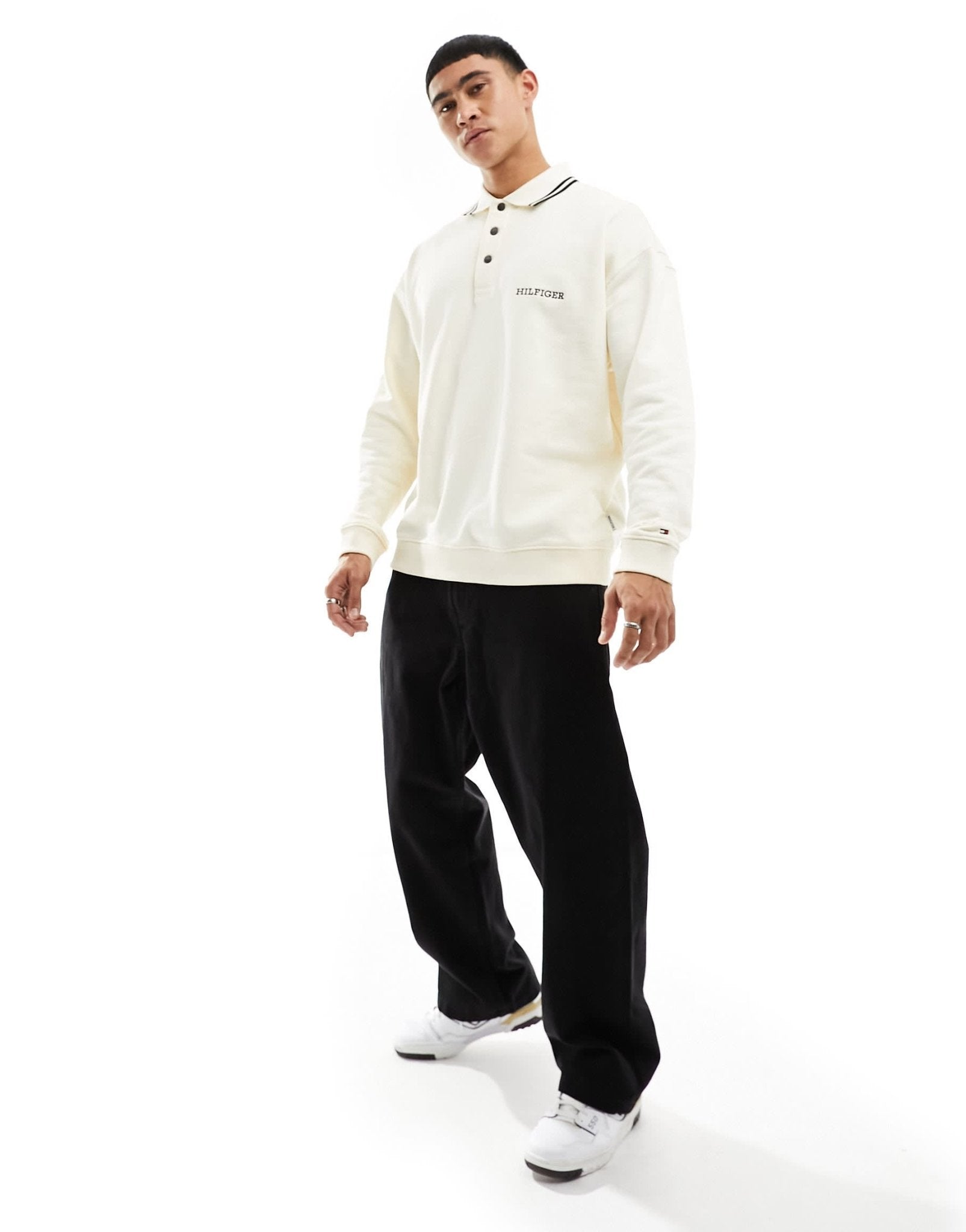 Tommy Hilfiger monotype embroidered rugby shirt in cream - ASOS Sample Sale EU Store