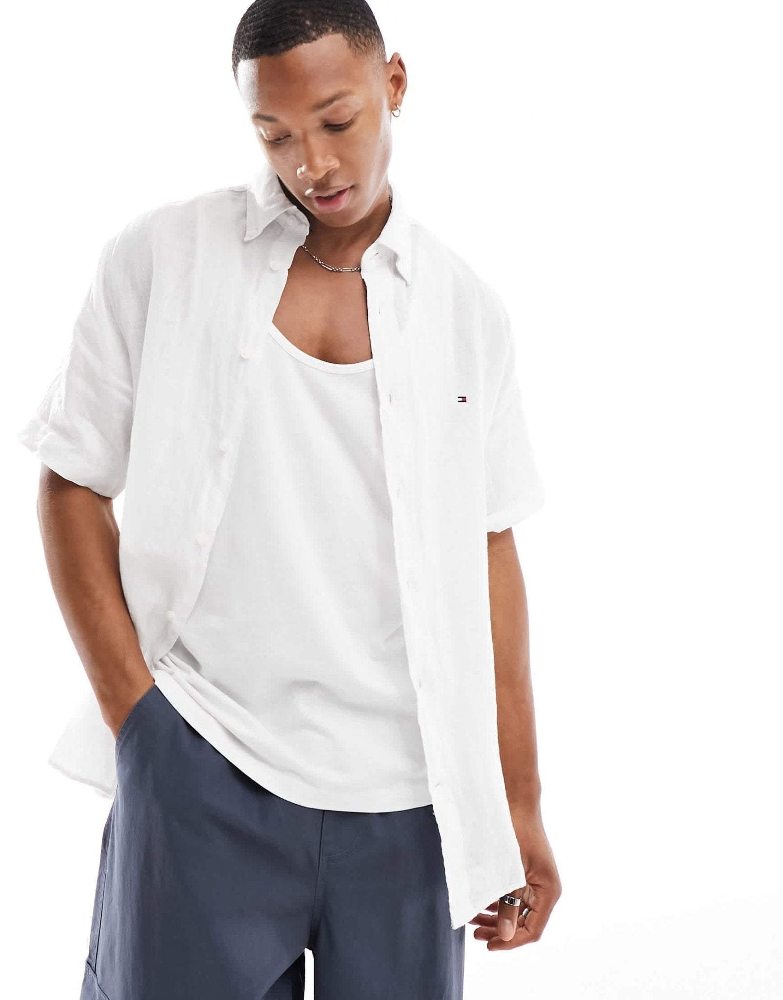 Tommy Hilfiger pigment dyed linen regular fit shirt in white - ASOS Sample Sale EU Store
