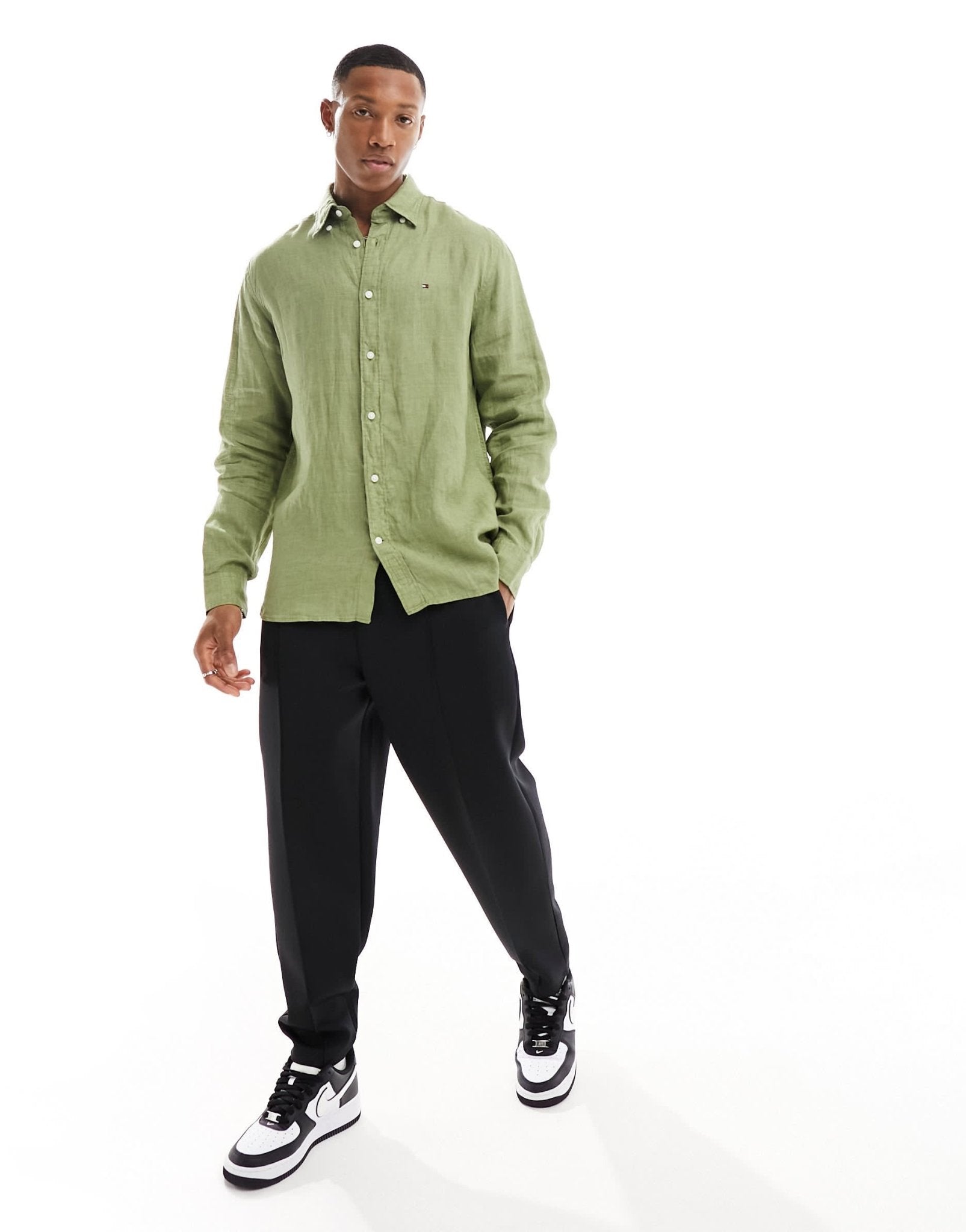 Tommy Hilfiger pigment dyed solid regular fit shirt in olive green - ASOS Sample Sale EU Store